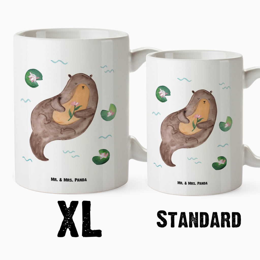 XL Tasse Otter mit Seerose XL Tasse, Große Tasse, Grosse Kaffeetasse, XL Becher, XL Teetasse, spülmaschinenfest, Jumbo Tasse, Groß, Otter, Fischotter, Seeotter, Otter Seeotter See Otter