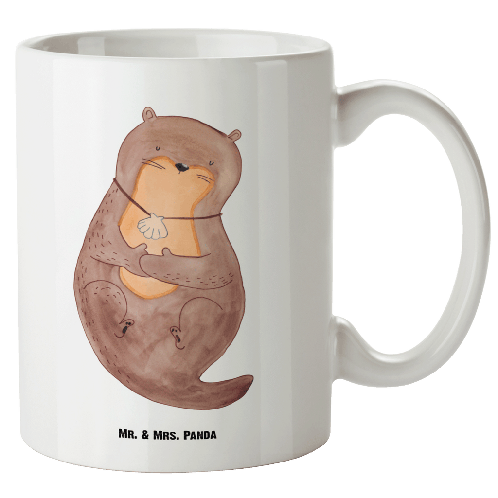 XL Tasse Otter mit Muschelmedaillon XL Tasse, Große Tasse, Grosse Kaffeetasse, XL Becher, XL Teetasse, spülmaschinenfest, Jumbo Tasse, Groß, Otter, Fischotter, Seeotter, Otterliebe, grübeln, träumen, Motivation, Tagträumen, Büro