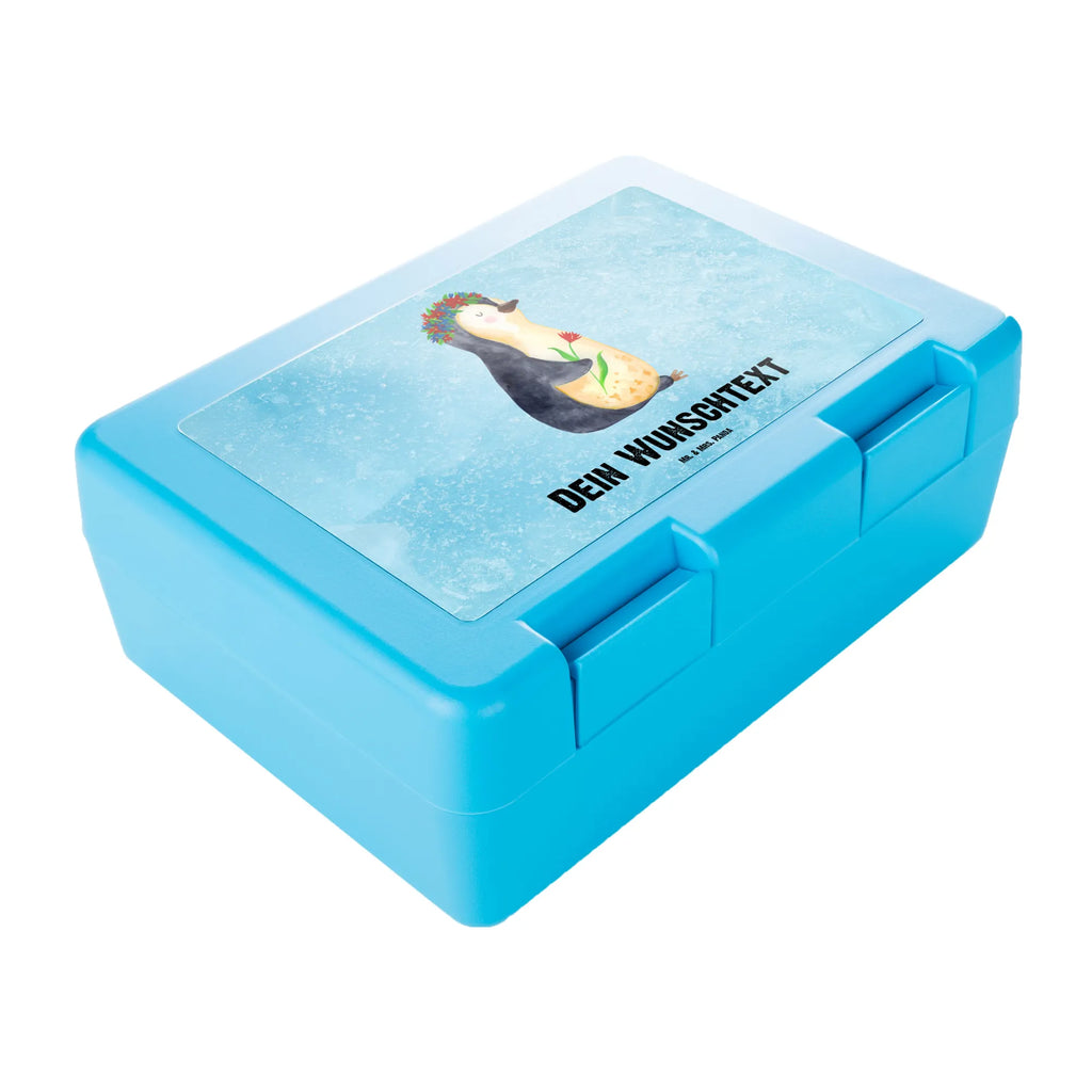 Personalisierte Brotdose Pinguin Blumenkranz Brotdose personalisiert, Brotbox, Snackbox, Lunch box, Butterbrotdose, Brotzeitbox, Pinguin, Pinguine, Blumenkranz, Universum, Leben, Wünsche, Ziele, Lebensziele, Motivation, Lebenslust, Liebeskummer, Geschenkidee