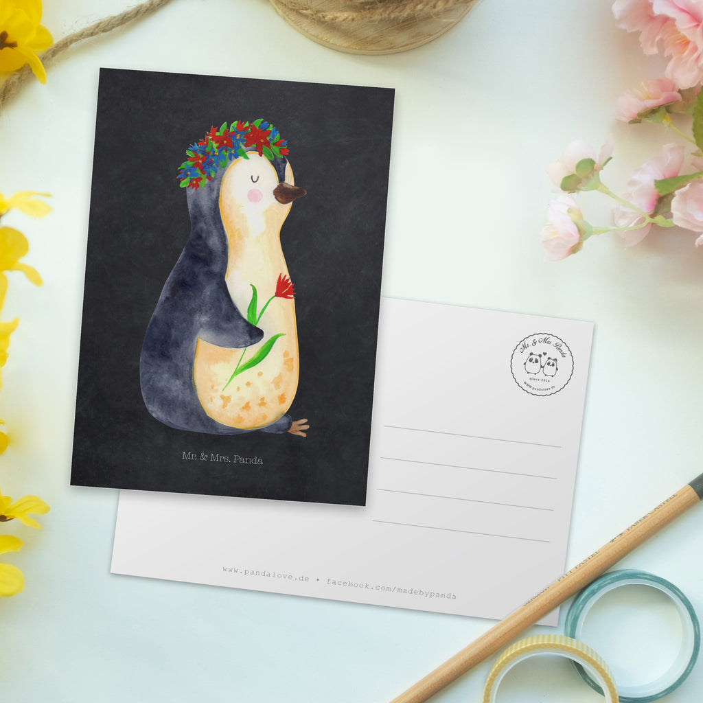 Postkarte Pinguin Blumen Postkarte, Karte, Geschenkkarte, Grußkarte, Einladung, Ansichtskarte, Geburtstagskarte, Einladungskarte, Dankeskarte, Ansichtskarten, Einladung Geburtstag, Einladungskarten Geburtstag, Pinguin, Pinguine, Blumenkranz, Universum, Leben, Wünsche, Ziele, Lebensziele, Motivation, Lebenslust, Liebeskummer, Geschenkidee