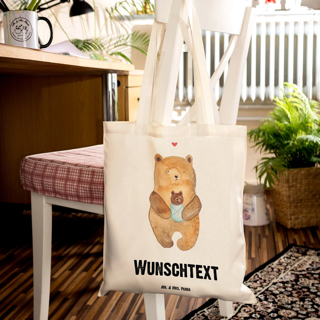 Personalisierte Tragetasche Bär mit Baby Personalisierte Beuteltasche, Personalisierter Beutel, Personalisierte Einkaufstasche, Personalisierter Jutebeutel, Personalisierter Stoffbeutel, Tragetasche mit Namen, Einkaufstasche mit Namen, Stoffbeutel mit Namen, Personalisierte Tasche, Personalisierte Jutetasche, Personalisierte Kindergartentasche, Bär, Teddy, Teddybär, Eltern, Mutter, Baby, Taufe, Geburt, Nichte, Neffe, Enkel, Enkelin, Täufling, Geburtstag, Glückwunsch