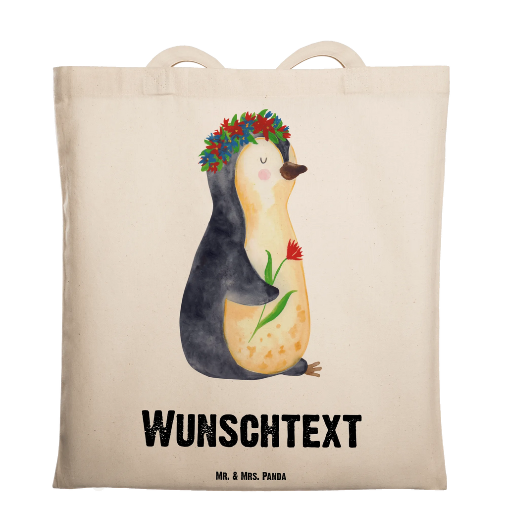 Personalisierte Tragetasche Pinguin Blumenkranz Personalisierte Beuteltasche, Personalisierter Beutel, Personalisierte Einkaufstasche, Personalisierter Jutebeutel, Personalisierter Stoffbeutel, Tragetasche mit Namen, Einkaufstasche mit Namen, Stoffbeutel mit Namen, Personalisierte Tasche, Personalisierte Jutetasche, Personalisierte Kindergartentasche, Pinguin, Pinguine, Blumenkranz, Universum, Leben, Wünsche, Ziele, Lebensziele, Motivation, Lebenslust, Liebeskummer, Geschenkidee