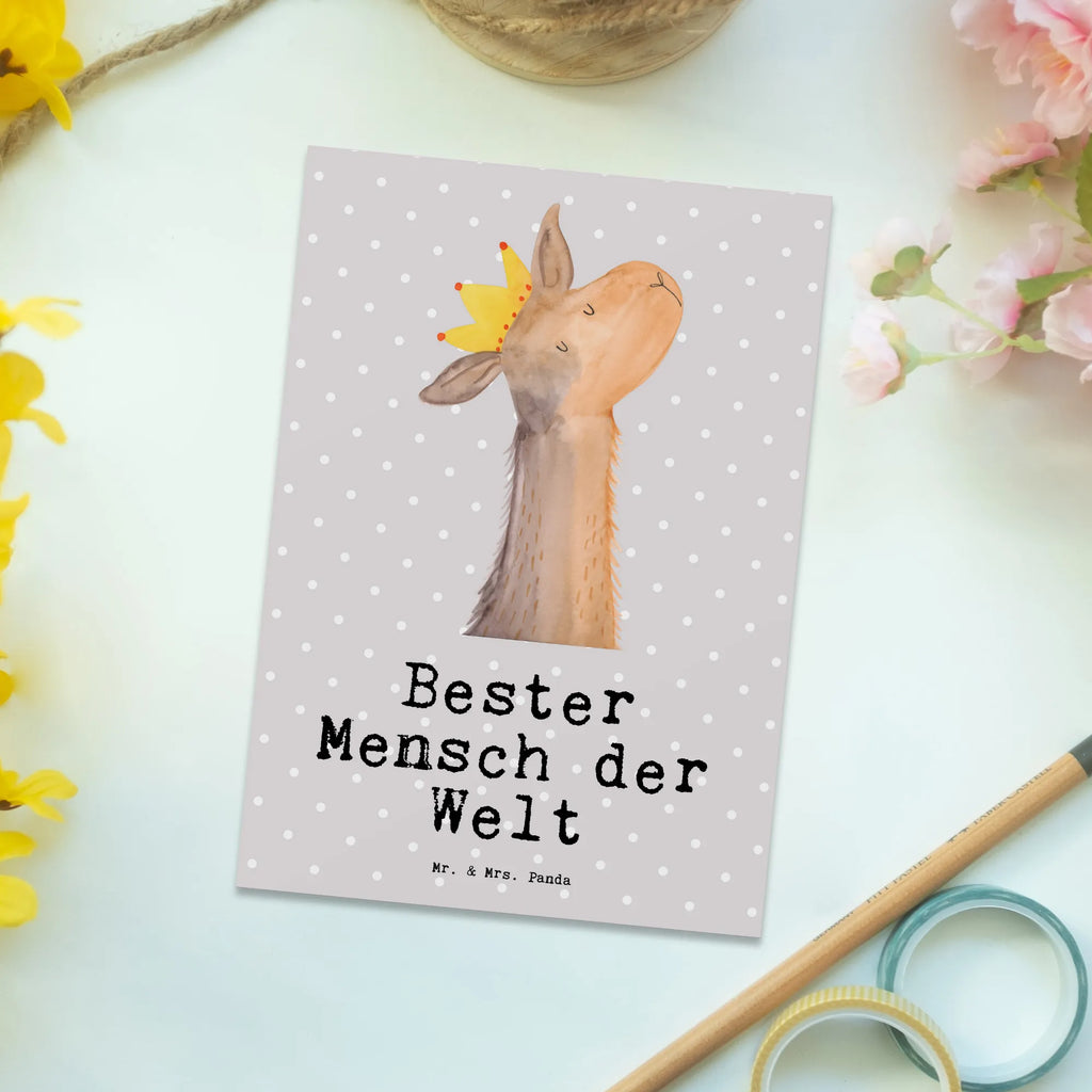 Postkarte Lama Bester Mensch der Welt Postkarte, Karte, Geschenkkarte, Grußkarte, Einladung, Ansichtskarte, Geburtstagskarte, Einladungskarte, Dankeskarte, Ansichtskarten, Einladung Geburtstag, Einladungskarten Geburtstag, für, Dankeschön, Geschenk, Schenken, Geburtstag, Geburtstagsgeschenk, Geschenkidee, Danke, Bedanken, Mitbringsel, Freude machen, Geschenktipp, Lieblingsmensch, Liebling, Lieblings Mensch, tollster Mensch, Vorbild, Partner, Ehemann, Ehefrau, Liebe, Valentinstag