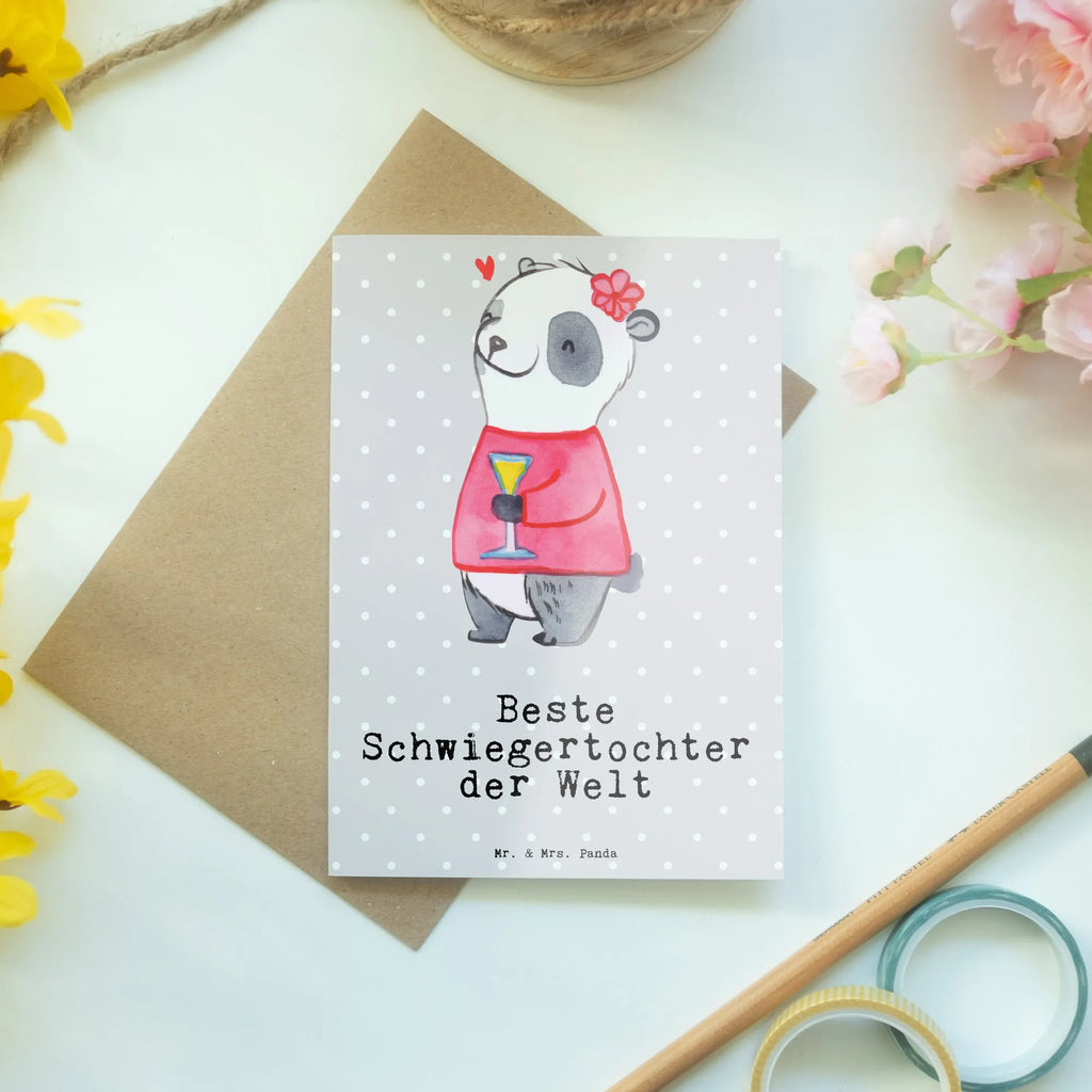 Grußkarte Panda Beste Schwiegertochter der Welt Grußkarte, Klappkarte, Einladungskarte, Glückwunschkarte, Hochzeitskarte, Geburtstagskarte, Karte, Ansichtskarten, für, Dankeschön, Geschenk, Schenken, Geburtstag, Geburtstagsgeschenk, Geschenkidee, Danke, Bedanken, Mitbringsel, Freude machen, Geschenktipp, Schwiegertochter, Tochter, Ehefrau des Sohns, Frau, angeheiratet, Hochzeit