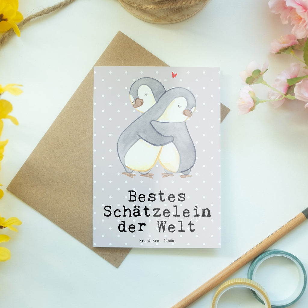 Grußkarte Pinguin Bestes Schätzelein der Welt Grußkarte, Klappkarte, Einladungskarte, Glückwunschkarte, Hochzeitskarte, Geburtstagskarte, Karte, Ansichtskarten, für, Dankeschön, Geschenk, Schenken, Geburtstag, Geburtstagsgeschenk, Geschenkidee, Danke, Bedanken, Mitbringsel, Freude machen, Geschenktipp, Schätzelein, Schätzchen, Schatz, Schatzi, Ehemann, Ehefrau, Freundin, Freund, Frau, Mann, Kosename, Hochzeitstag