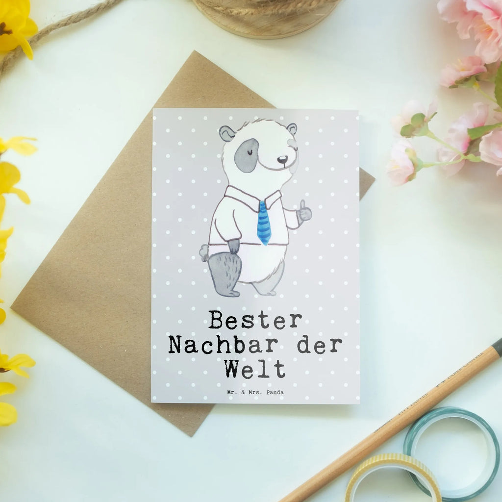 Grußkarte Panda Bester Nachbar der Welt Grußkarte, Klappkarte, Einladungskarte, Glückwunschkarte, Hochzeitskarte, Geburtstagskarte, Karte, Ansichtskarten, für, Dankeschön, Geschenk, Schenken, Geburtstag, Geburtstagsgeschenk, Geschenkidee, Danke, Bedanken, Mitbringsel, Freude machen, Geschenktipp, Nachbar, Nachbarn, Nachbarschaft, Freund, Angrenzer, Anwohner, Bewohner, Freundschaft