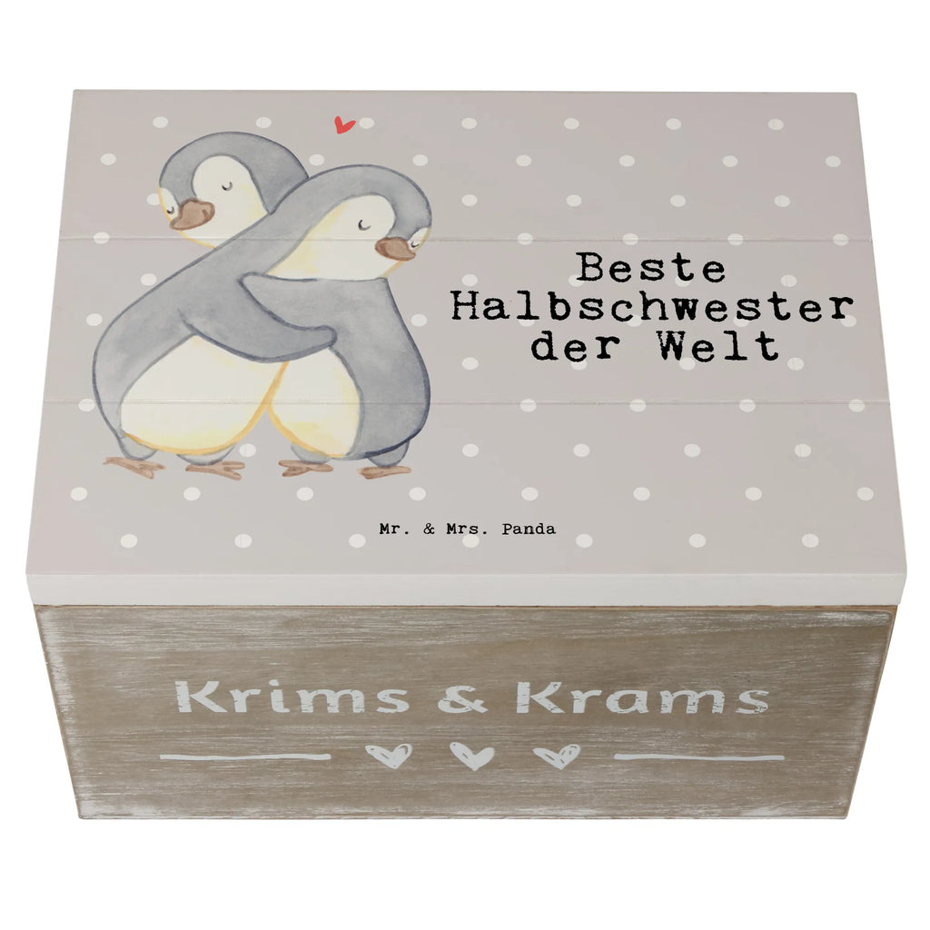 Holzkiste Pinguin Beste Halbschwester der Welt Holzkiste, Kiste, Schatzkiste, Truhe, Schatulle, XXL, Erinnerungsbox, Erinnerungskiste, Dekokiste, Aufbewahrungsbox, Geschenkbox, Geschenkdose, für, Dankeschön, Geschenk, Schenken, Geburtstag, Geburtstagsgeschenk, Geschenkidee, Danke, Bedanken, Mitbringsel, Freude machen, Geschenktipp, Halbschwester, Stiefschwester, Stiefgeschwister, Schwestern, Schwester, Geschwister, Schwesterherz, Sister, Familie, Kleinigkeit, Beste, Tochter, Liebe, Kinder