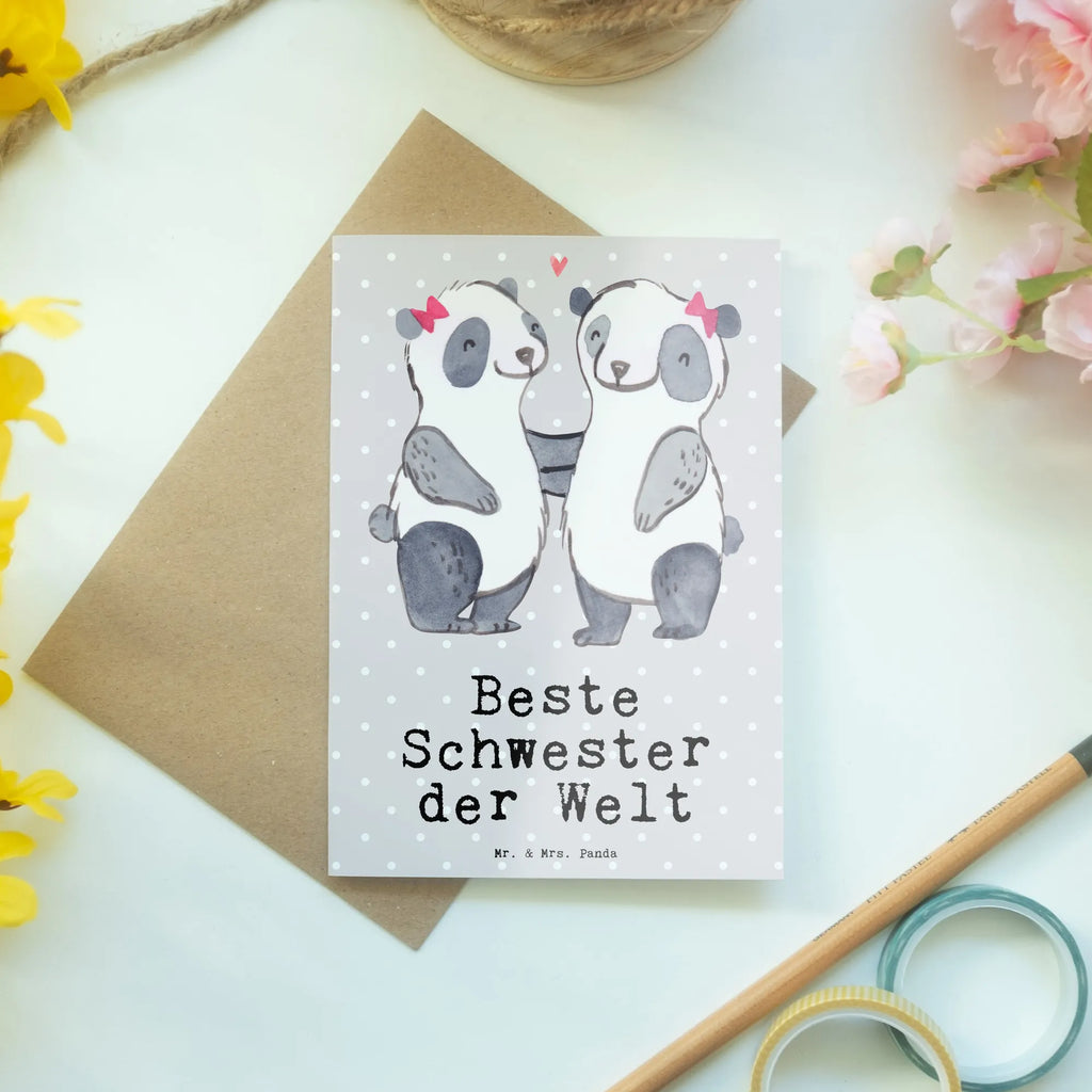 Grußkarte Panda Beste Schwester der Welt Grußkarte, Klappkarte, Einladungskarte, Glückwunschkarte, Hochzeitskarte, Geburtstagskarte, Karte, Ansichtskarten, für, Dankeschön, Geschenk, Schenken, Geburtstag, Geburtstagsgeschenk, Geschenkidee, Danke, Bedanken, Mitbringsel, Freude machen, Geschenktipp, Schwestern, Schwester, Geschwister, Schwesterherz, Sister, Familie, Kleinigkeit, Beste, Tochter, Liebe, Kinder