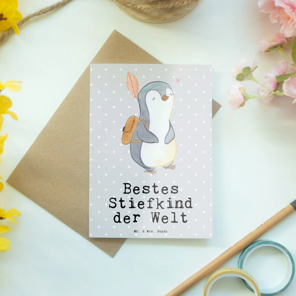 Grußkarte Pinguin Bestes Stiefkind der Welt Grußkarte, Klappkarte, Einladungskarte, Glückwunschkarte, Hochzeitskarte, Geburtstagskarte, Karte, Ansichtskarten, für, Dankeschön, Geschenk, Schenken, Geburtstag, Geburtstagsgeschenk, Geschenkidee, Danke, Bedanken, Mitbringsel, Freude machen, Geschenktipp, Stiefkind, angeheiratet, Kinder, Kind, Kid, Kids, Kiddy, Bestes, Tochter, Sohn, Nachwuchs, Geburt, Liebling, Taufe