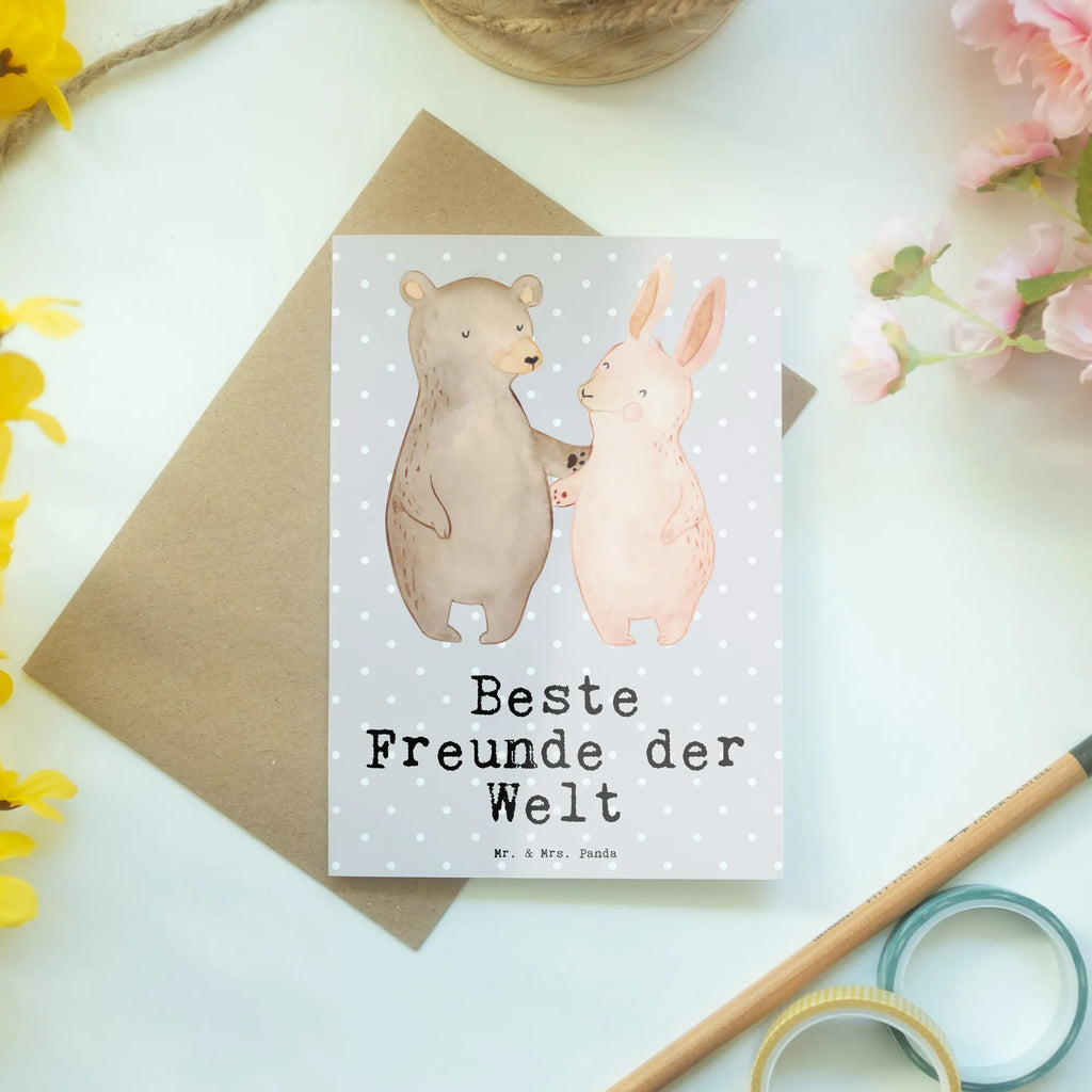 Grußkarte Hase Beste Freunde der Welt Grußkarte, Klappkarte, Einladungskarte, Glückwunschkarte, Hochzeitskarte, Geburtstagskarte, Karte, Ansichtskarten, für, Dankeschön, Geschenk, Schenken, Geburtstag, Geburtstagsgeschenk, Geschenkidee, Danke, Bedanken, Mitbringsel, Freude machen, Geschenktipp, Freunde, best friends, Freundschaft, Freundin, Freund, Clique, Kumpel, bae, bff