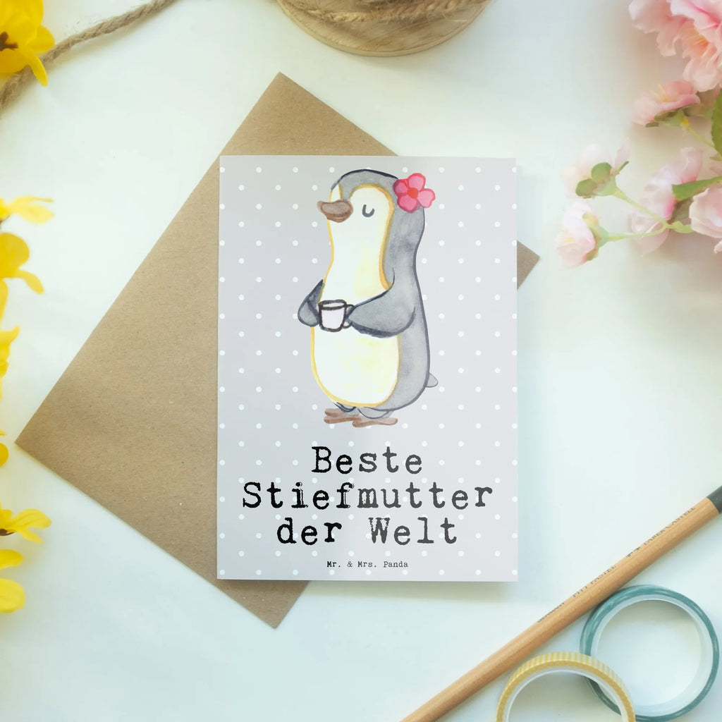 Grußkarte Pinguin Beste Stiefmutter der Welt Grußkarte, Klappkarte, Einladungskarte, Glückwunschkarte, Hochzeitskarte, Geburtstagskarte, Karte, Ansichtskarten, für, Dankeschön, Geschenk, Schenken, Geburtstag, Geburtstagsgeschenk, Geschenkidee, Danke, Bedanken, Mitbringsel, Freude machen, Geschenktipp, Stiefmutter, Stief Mutter, Stiefmama, Mami, Mutter, Muttertag, Mutti, Mama, Tochter, Sohn, Beste