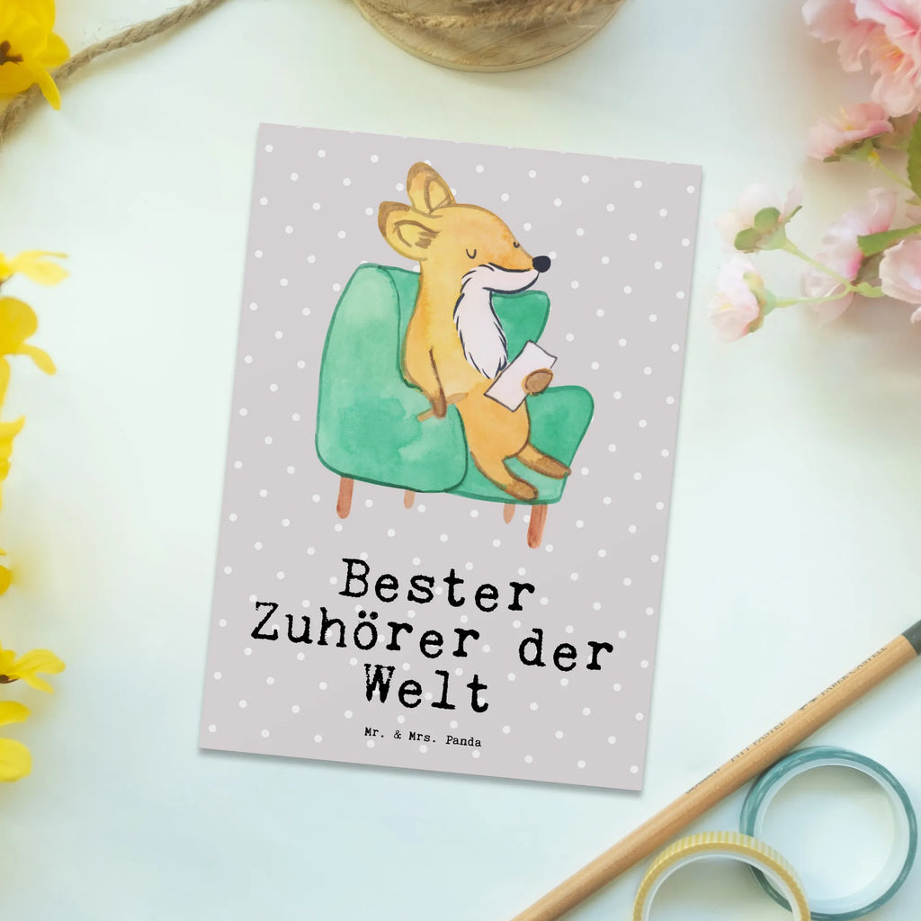 Postkarte Fuchs Bester Zuhörer der Welt Postkarte, Karte, Geschenkkarte, Grußkarte, Einladung, Ansichtskarte, Geburtstagskarte, Einladungskarte, Dankeskarte, Ansichtskarten, Einladung Geburtstag, Einladungskarten Geburtstag, für, Dankeschön, Geschenk, Schenken, Geburtstag, Geburtstagsgeschenk, Geschenkidee, Danke, Bedanken, Mitbringsel, Freude machen, Geschenktipp, Zuhörer, Freund, Freundin, offenes Ohr, Hilfsbereit, Hilfe