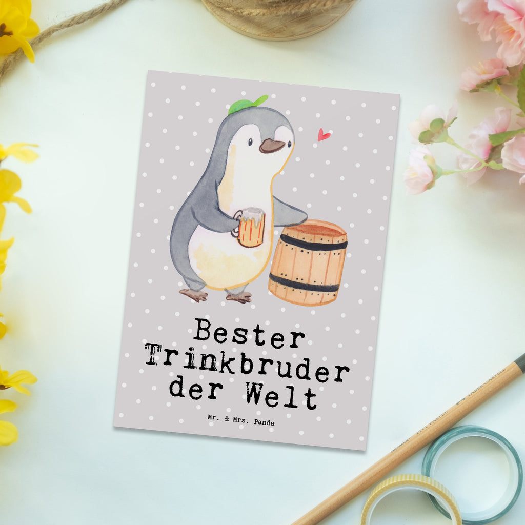 Postkarte Pinguin Bester Trinkbruder der Welt Postkarte, Karte, Geschenkkarte, Grußkarte, Einladung, Ansichtskarte, Geburtstagskarte, Einladungskarte, Dankeskarte, Ansichtskarten, Einladung Geburtstag, Einladungskarten Geburtstag, für, Dankeschön, Geschenk, Schenken, Geburtstag, Geburtstagsgeschenk, Geschenkidee, Danke, Bedanken, Mitbringsel, Freude machen, Geschenktipp, Trinkbruder, Trinkkumpel, Kumpel, Saufkumpane, Kumpane, Trinken, Party, Kleinigkeit