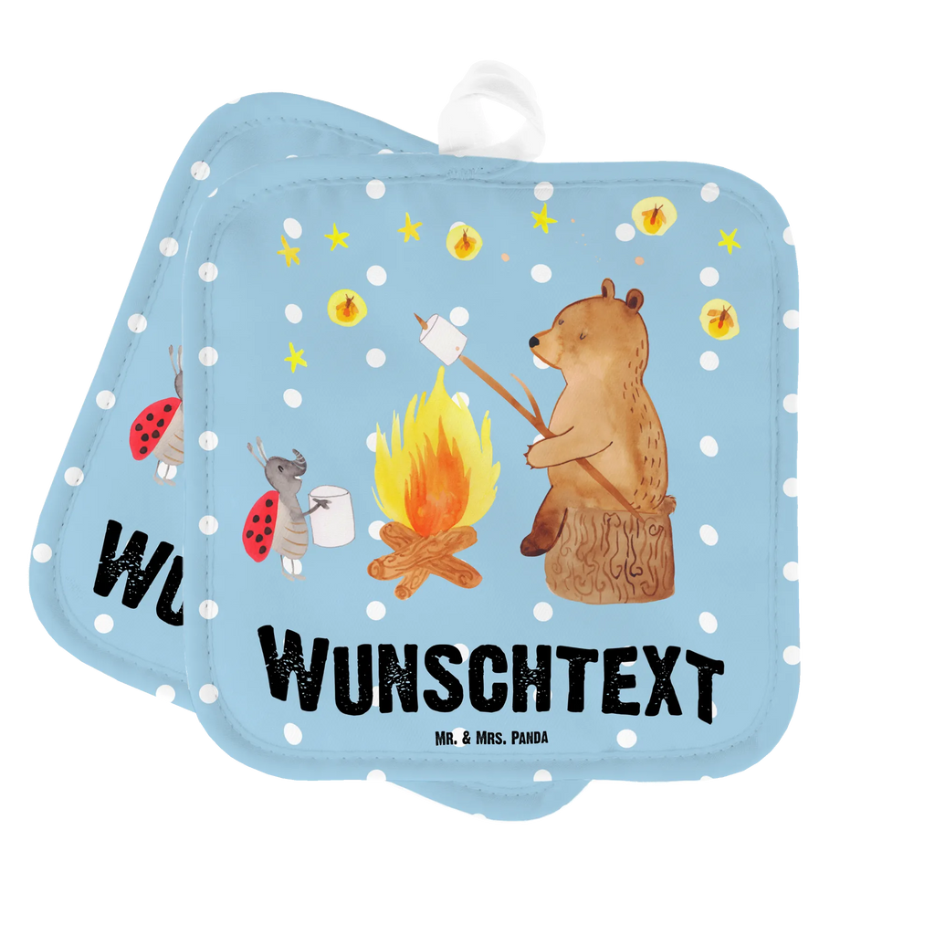 Personalisierte Topflappen Bär & Marienkäfer Lagerfeuer Topflappen personalisiert, Personalisierte Topfuntersetzer, Personalisierter Ofenhandschuh, Topflappen Set personalisiert, Topflappen mit Namen, Namensaufdruck, Bär, Teddy, Teddybär, Lagerfeuer