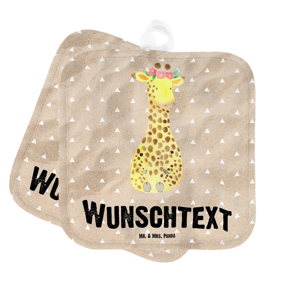 Personalisierte Topflappen Giraffe Blumenkranz Topflappen personalisiert, Personalisierte Topfuntersetzer, Personalisierter Ofenhandschuh, Topflappen Set personalisiert, Topflappen mit Namen, Namensaufdruck, Afrika, Wildtiere, Giraffe, Blumenkranz, Abenteurer, Selbstliebe, Freundin