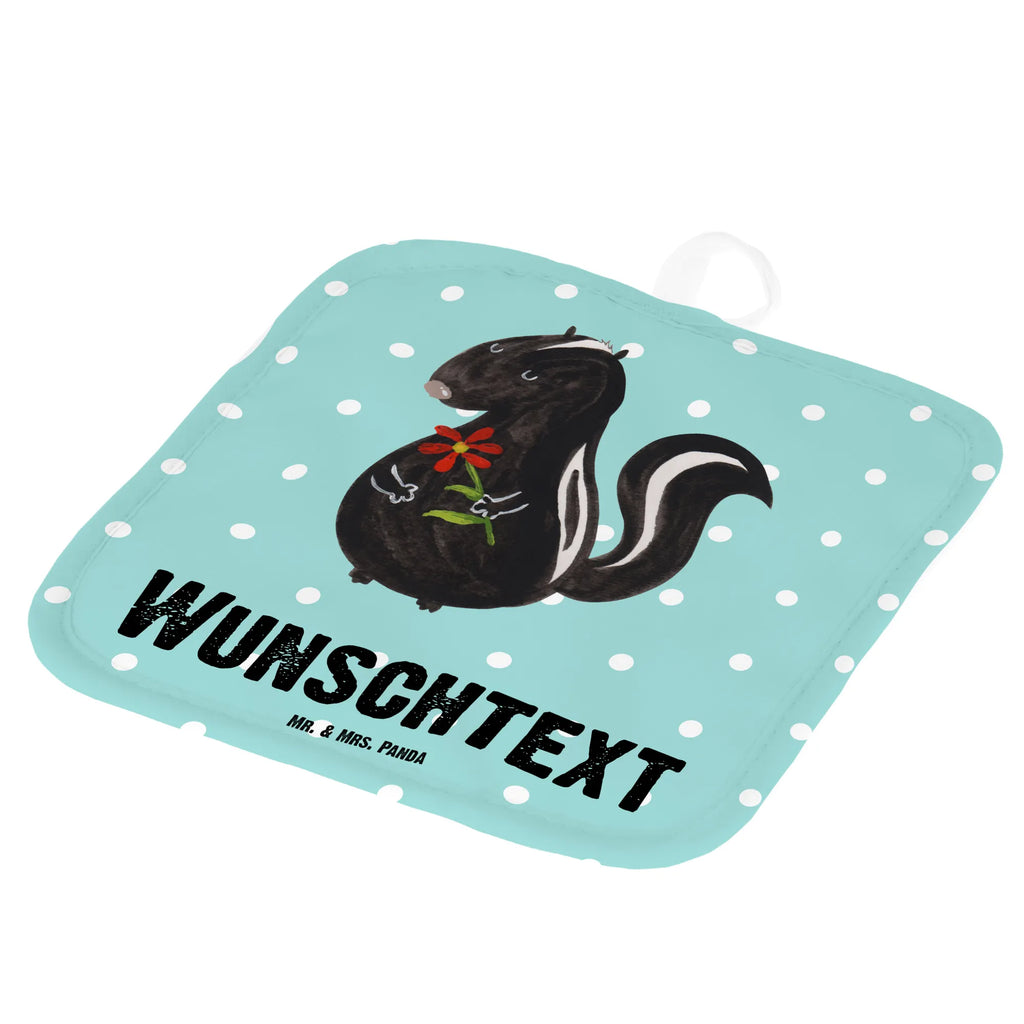 Personalisierte Topflappen Stinktier Blume Topflappen personalisiert, Personalisierte Topfuntersetzer, Personalisierter Ofenhandschuh, Topflappen Set personalisiert, Topflappen mit Namen, Namensaufdruck, Stinktier, Skunk, Wildtier, Raubtier, Stinker, Stinki, Tagträumer, verträumt, Dreams, Träume