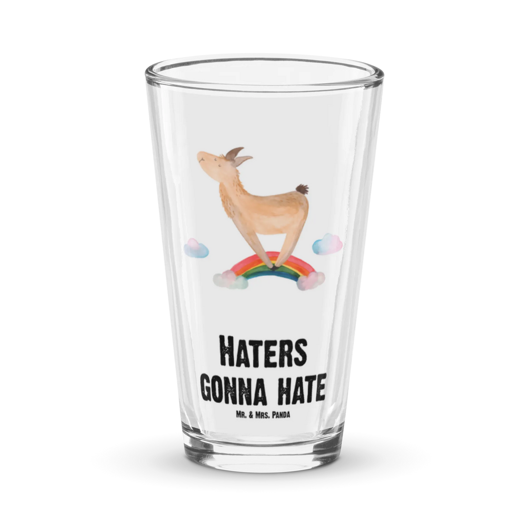 Premium Trinkglas Lama Regenbogen Trinkglas, Glas, Pint Glas, Bierglas, Cocktail Glas, Wasserglas, Lama, Alpaka, Lamas, Regenbogen, Haters gonna hate, Haters, Selbstständig, Außenseiter, Schule, Abi, Hobby, Wolkenland, Freiheit