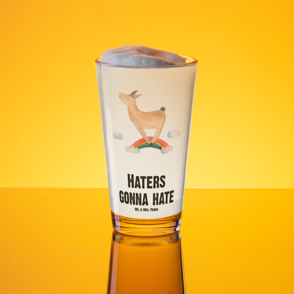 Premium Trinkglas Lama Regenbogen Trinkglas, Glas, Pint Glas, Bierglas, Cocktail Glas, Wasserglas, Lama, Alpaka, Lamas, Regenbogen, Haters gonna hate, Haters, Selbstständig, Außenseiter, Schule, Abi, Hobby, Wolkenland, Freiheit