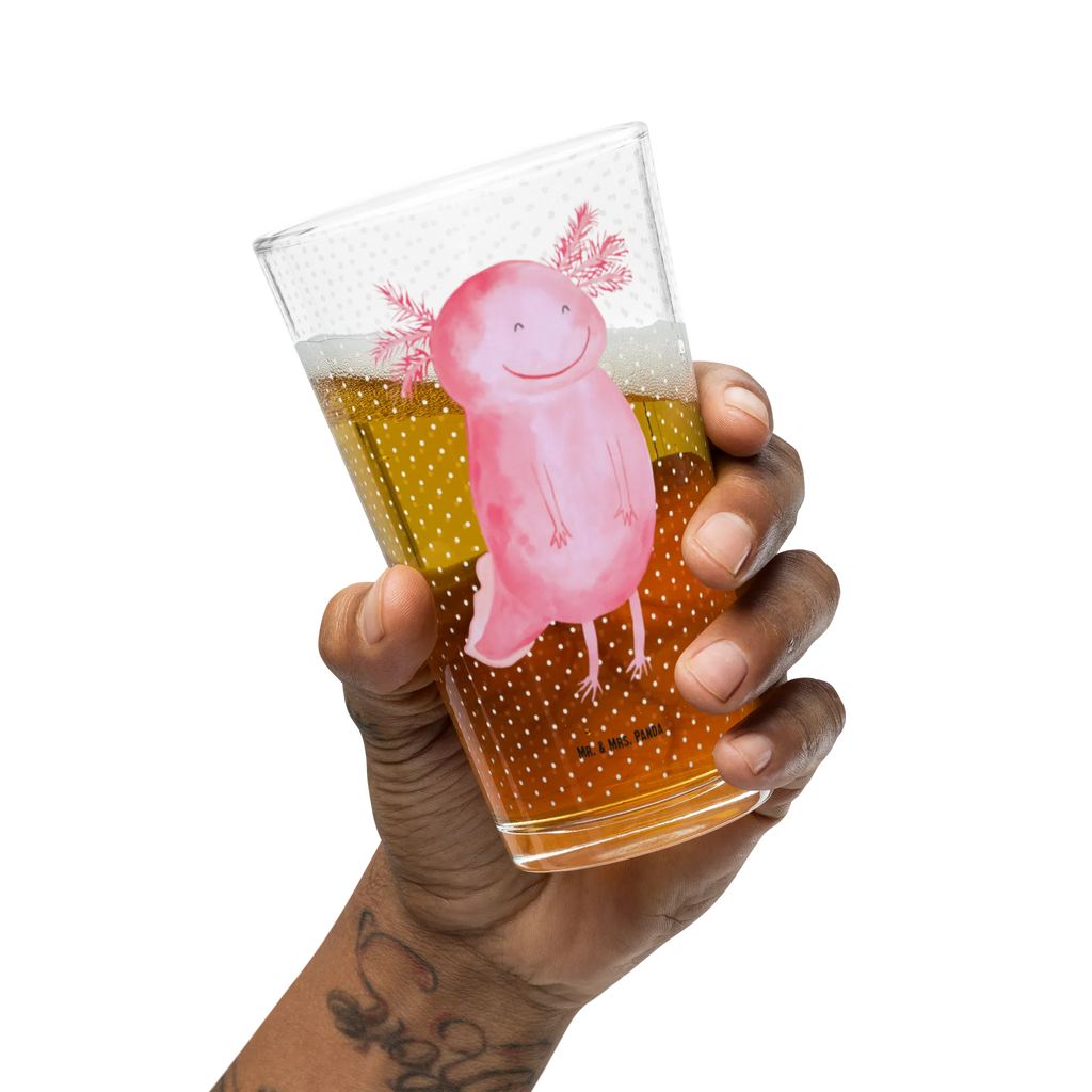 Premium Trinkglas Axolotl glücklich Trinkglas, Glas, Pint Glas, Bierglas, Cocktail Glas, Wasserglas, Axolotl, Molch, Axolot, Schwanzlurch, Lurch, Lurche, Motivation, gute Laune