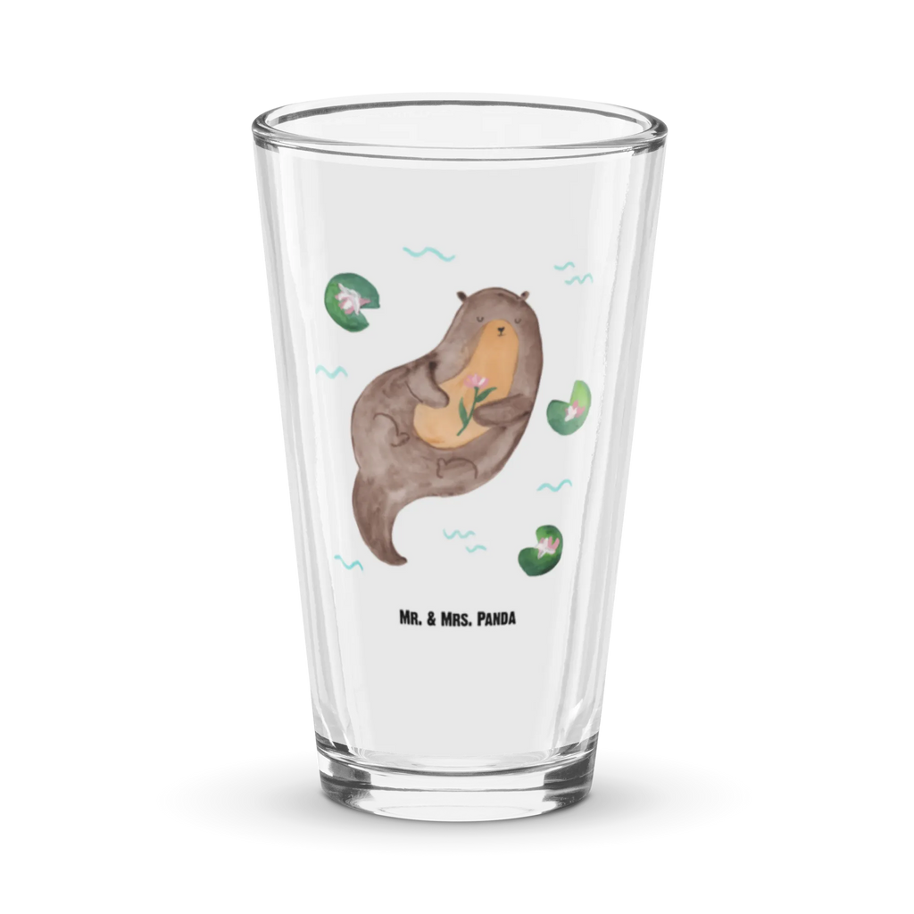 Premium Trinkglas Otter mit Seerose Trinkglas, Glas, Pint Glas, Bierglas, Cocktail Glas, Wasserglas, Otter, Fischotter, Seeotter, Otter Seeotter See Otter