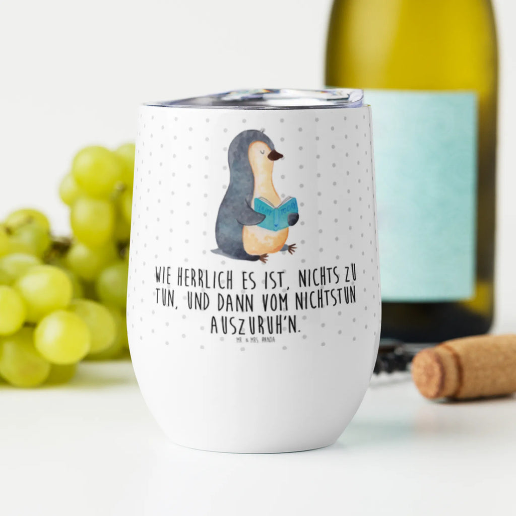 Weinbecher Pinguin Buch Weinbecher, Glühwein Becher, Heißgetränke, Trinkbecher, Weinkelch, Weingläser, hochwertiger Weinbecher, Weinbecher Reisen, Weinbecher unterwegs, Thermobecher, Glühweinbecher, Pinguin, Pinguine, Buch, Lesen, Bücherwurm, Nichtstun, Faulenzen, Ferien, Urlaub, Freizeit