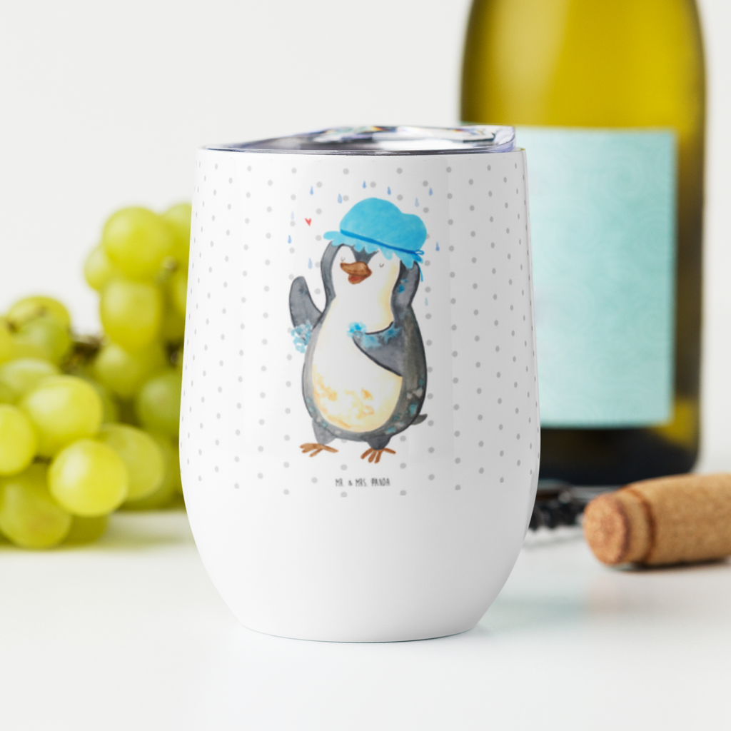 Weinbecher Pinguin duscht Weinbecher, Glühwein Becher, Heißgetränke, Trinkbecher, Weinkelch, Weingläser, hochwertiger Weinbecher, Weinbecher Reisen, Weinbecher unterwegs, Thermobecher, Glühweinbecher, Pinguin, Pinguine, Dusche, duschen, Lebensmotto, Motivation, Neustart, Neuanfang, glücklich sein