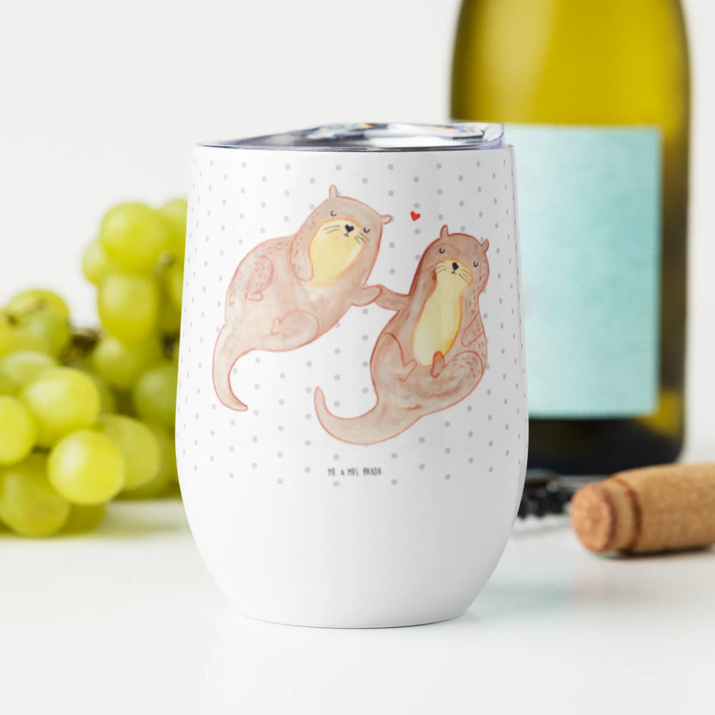 Weinbecher Otter händchenhaltend Weinbecher, Glühwein Becher, Heißgetränke, Trinkbecher, Weinkelch, Weingläser, hochwertiger Weinbecher, Weinbecher Reisen, Weinbecher unterwegs, Thermobecher, Glühweinbecher, Otter, Fischotter, Seeotter, Otter Seeotter See Otter