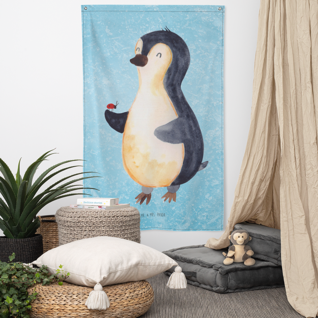 Wandteppich Pinguin Marienkäfer Wandbehang, Dekoration, Boho, Wandteppich, Wandtuch, Wanddeko, Tapisserie, Tapestry, Wandbild, Textil-Kunst, Schmuck-Wandbehang, Wand Deko, Kinderzimmer, Kinderzimmer Wand, Kinderzimmer Deko, Kinderzimmer Wanddeko, Pinguin, Pinguine, Marienkäfer, Liebe, Wunder, Glück, Freude, Lebensfreude