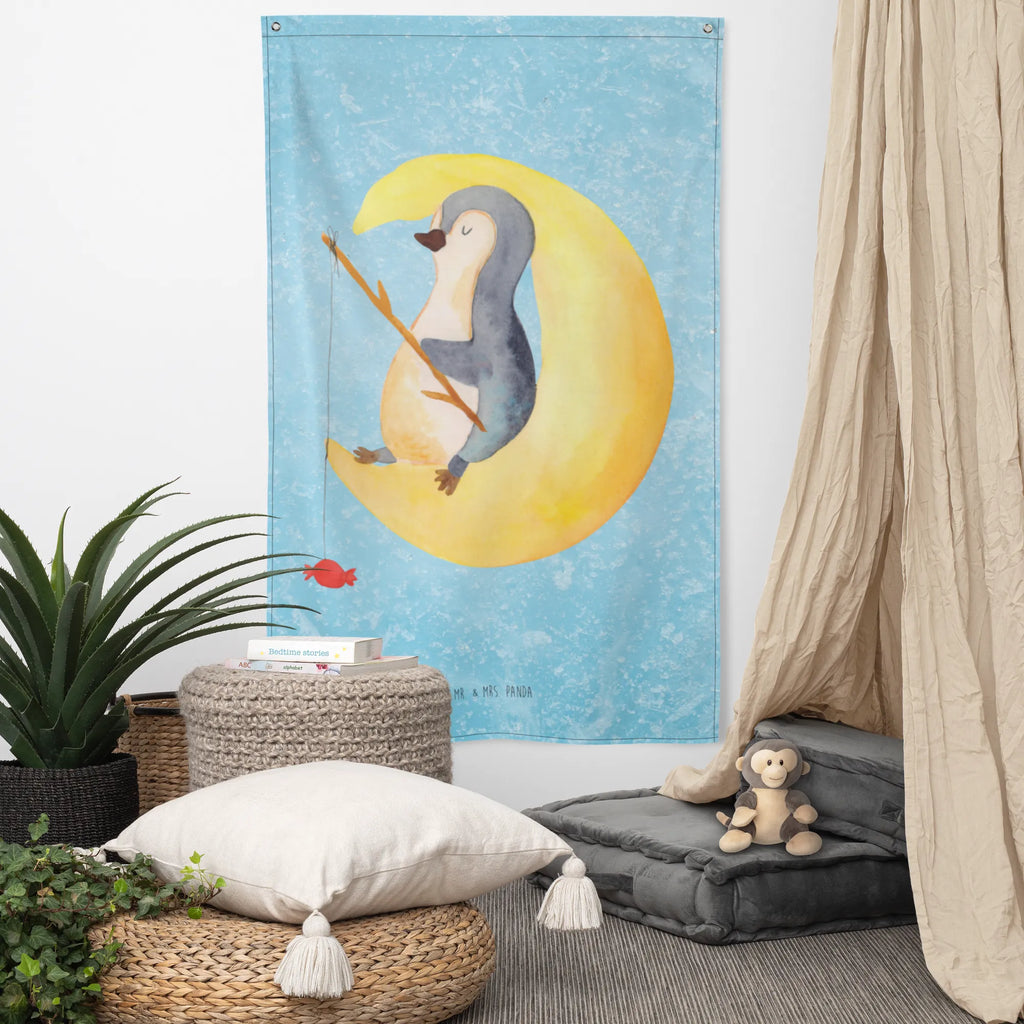 Wandteppich Pinguin Mond Wandbehang, Dekoration, Boho, Wandteppich, Wandtuch, Wanddeko, Tapisserie, Tapestry, Wandbild, Textil-Kunst, Schmuck-Wandbehang, Wand Deko, Kinderzimmer, Kinderzimmer Wand, Kinderzimmer Deko, Kinderzimmer Wanddeko, Pinguin, Pinguine, Spruch, schlafen, Nachtruhe, Einschlafen, Schlafzimmer, Schlafstörungen, Gästezimmer