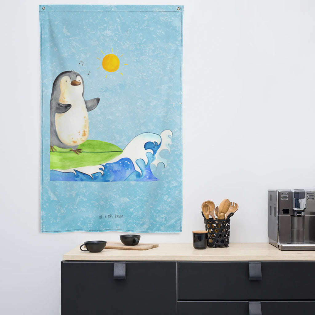 Wandteppich Pinguin Surfer Wandbehang, Dekoration, Boho, Wandteppich, Wandtuch, Wanddeko, Tapisserie, Tapestry, Wandbild, Textil-Kunst, Schmuck-Wandbehang, Wand Deko, Kinderzimmer, Kinderzimmer Wand, Kinderzimmer Deko, Kinderzimmer Wanddeko, Pinguin, Pinguine, surfen, Surfer, Hawaii, Urlaub, Wellen, Wellen reiten, Portugal