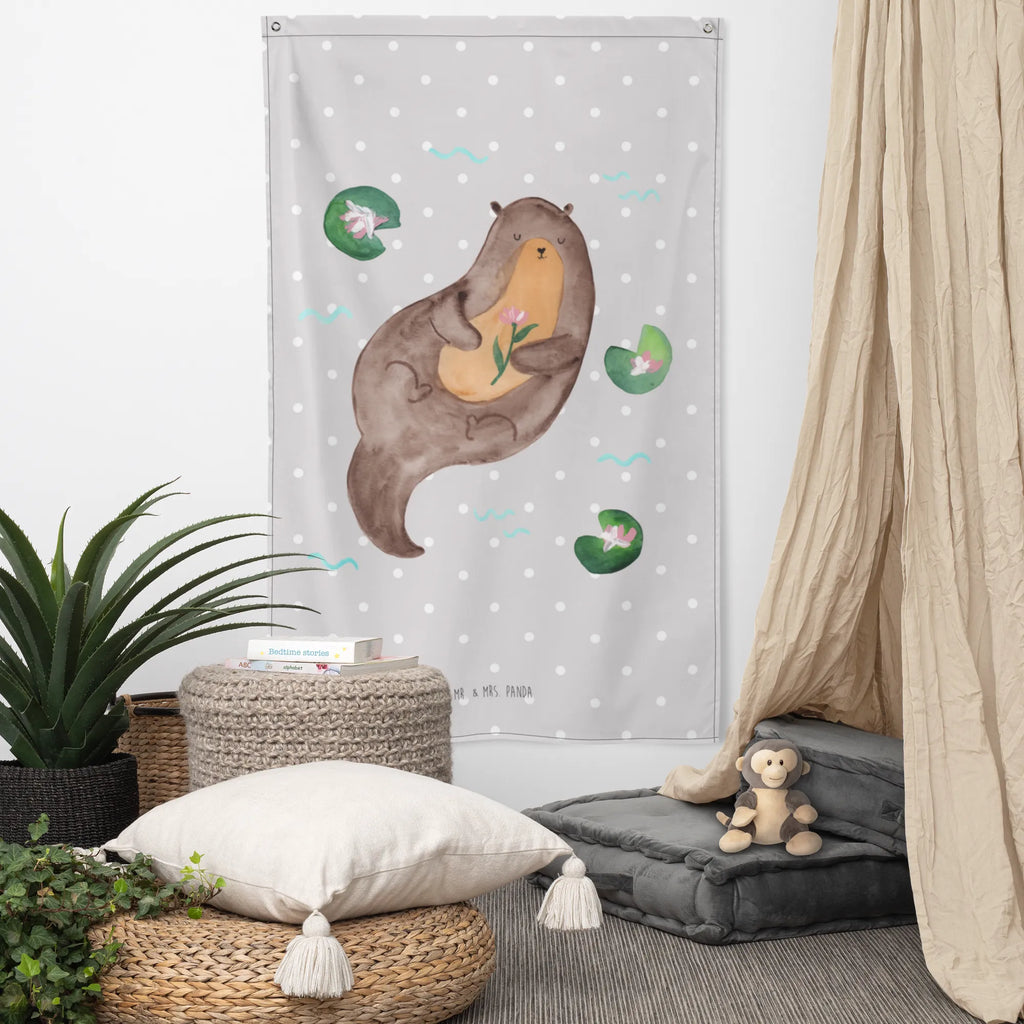 Wandteppich Otter mit Seerose Wandbehang, Dekoration, Boho, Wandteppich, Wandtuch, Wanddeko, Tapisserie, Tapestry, Wandbild, Textil-Kunst, Schmuck-Wandbehang, Wand Deko, Kinderzimmer, Kinderzimmer Wand, Kinderzimmer Deko, Kinderzimmer Wanddeko, Otter, Fischotter, Seeotter, Otter Seeotter See Otter