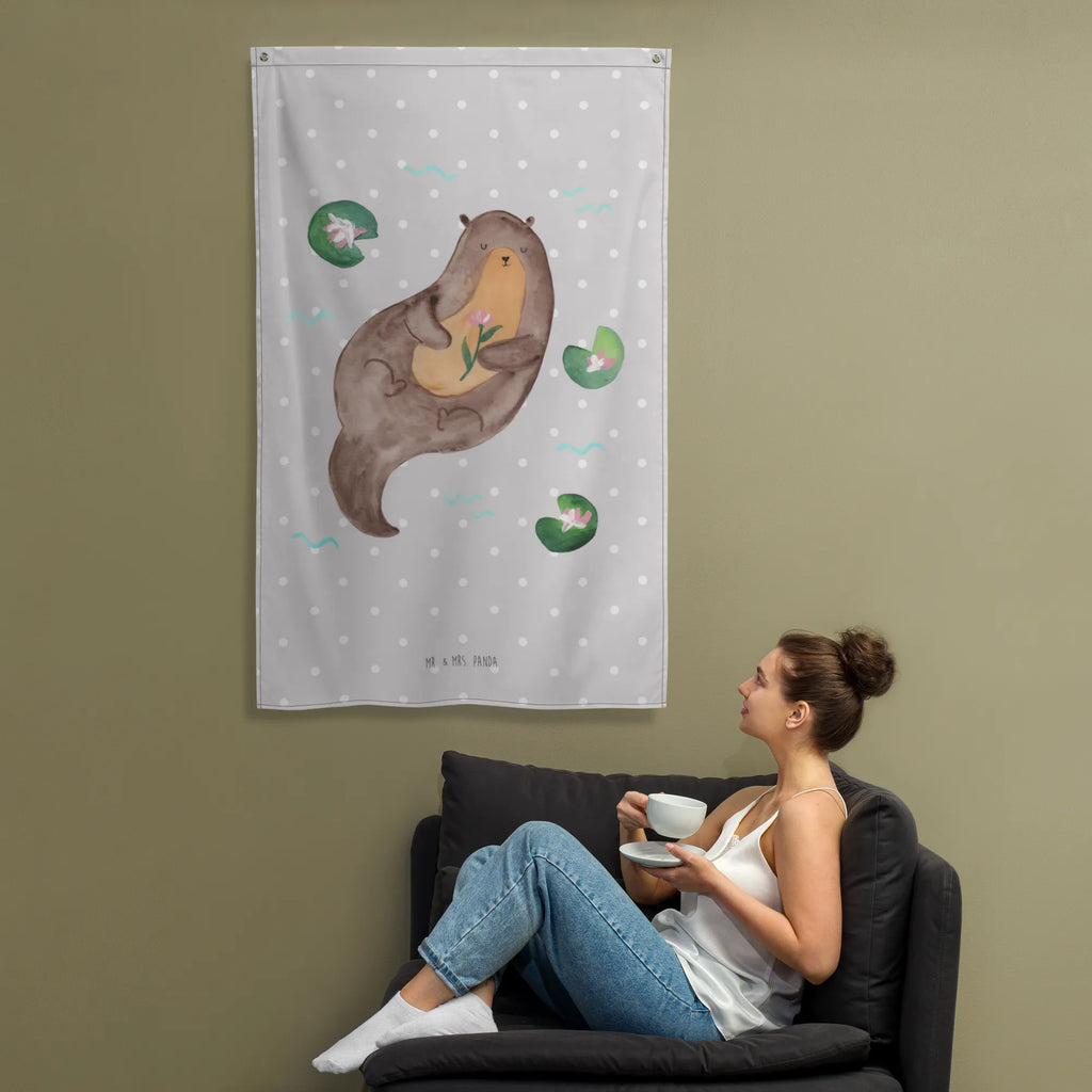 Wandteppich Otter mit Seerose Wandbehang, Dekoration, Boho, Wandteppich, Wandtuch, Wanddeko, Tapisserie, Tapestry, Wandbild, Textil-Kunst, Schmuck-Wandbehang, Wand Deko, Kinderzimmer, Kinderzimmer Wand, Kinderzimmer Deko, Kinderzimmer Wanddeko, Otter, Fischotter, Seeotter, Otter Seeotter See Otter