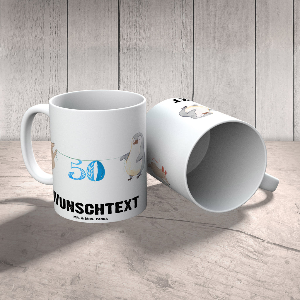 Personalisierte Tasse 50. Geburtstag Maus Pinguin Personalisierte Tasse, Namenstasse, Wunschname, Personalisiert, Tasse, Namen, Drucken, Tasse mit Namen, Geburtstag, Geburtstagsgeschenk, Geschenk, Party, Feiern, Torte, Kuchen