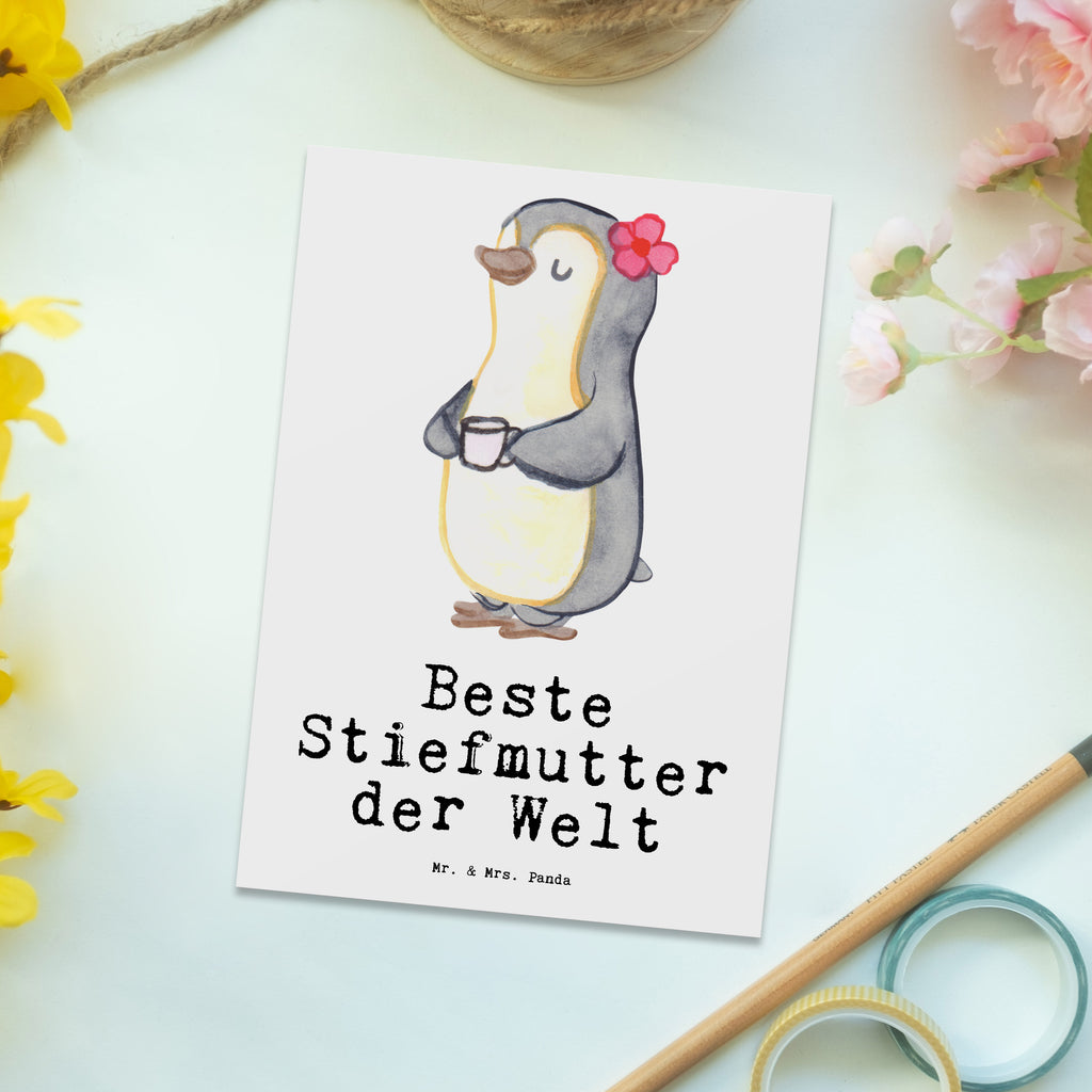 Postkarte Pinguin Beste Stiefmutter der Welt Postkarte, Karte, Geschenkkarte, Grußkarte, Einladung, Ansichtskarte, Geburtstagskarte, Einladungskarte, Dankeskarte, Ansichtskarten, Einladung Geburtstag, Einladungskarten Geburtstag, für, Dankeschön, Geschenk, Schenken, Geburtstag, Geburtstagsgeschenk, Geschenkidee, Danke, Bedanken, Mitbringsel, Freude machen, Geschenktipp, Stiefmutter, Stief Mutter, Stiefmama, Mami, Mutter, Muttertag, Mutti, Mama, Tochter, Sohn, Beste