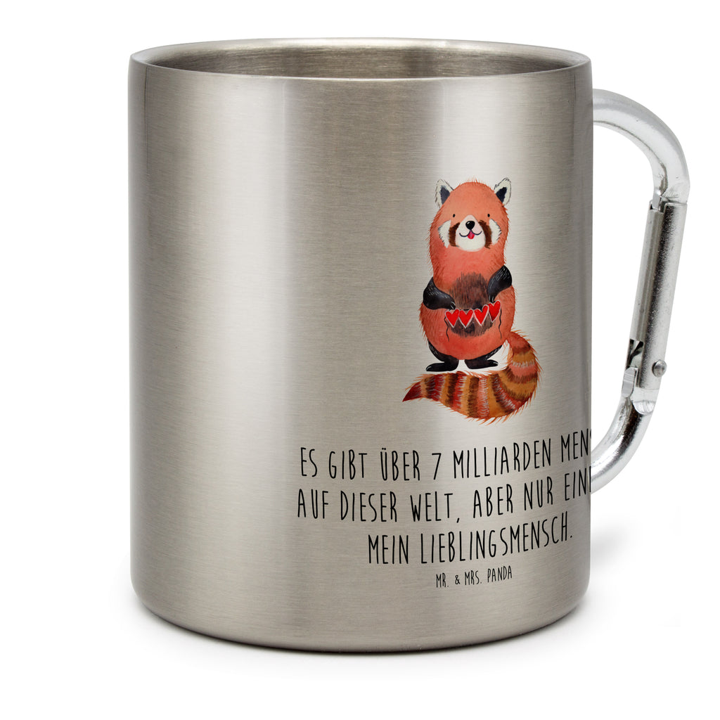 Edelstahlbecher Roter Panda Edelstahltasse, Karabiner, Edelstahlbecher, Outdoor, Camping, Tasse, Becher, Tiermotive, Gute Laune, lustige Sprüche, Tiere, Panda, Liebe, Rot, Herz, Liebling, Lieblingsmensch