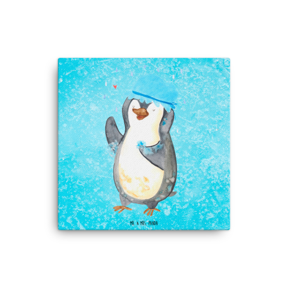 Leinwand Bild Pinguin duscht Leinwand, Bild, Kunstdruck, Wanddeko, Dekoration, Pinguin, Pinguine, Dusche, duschen, Lebensmotto, Motivation, Neustart, Neuanfang, glücklich sein