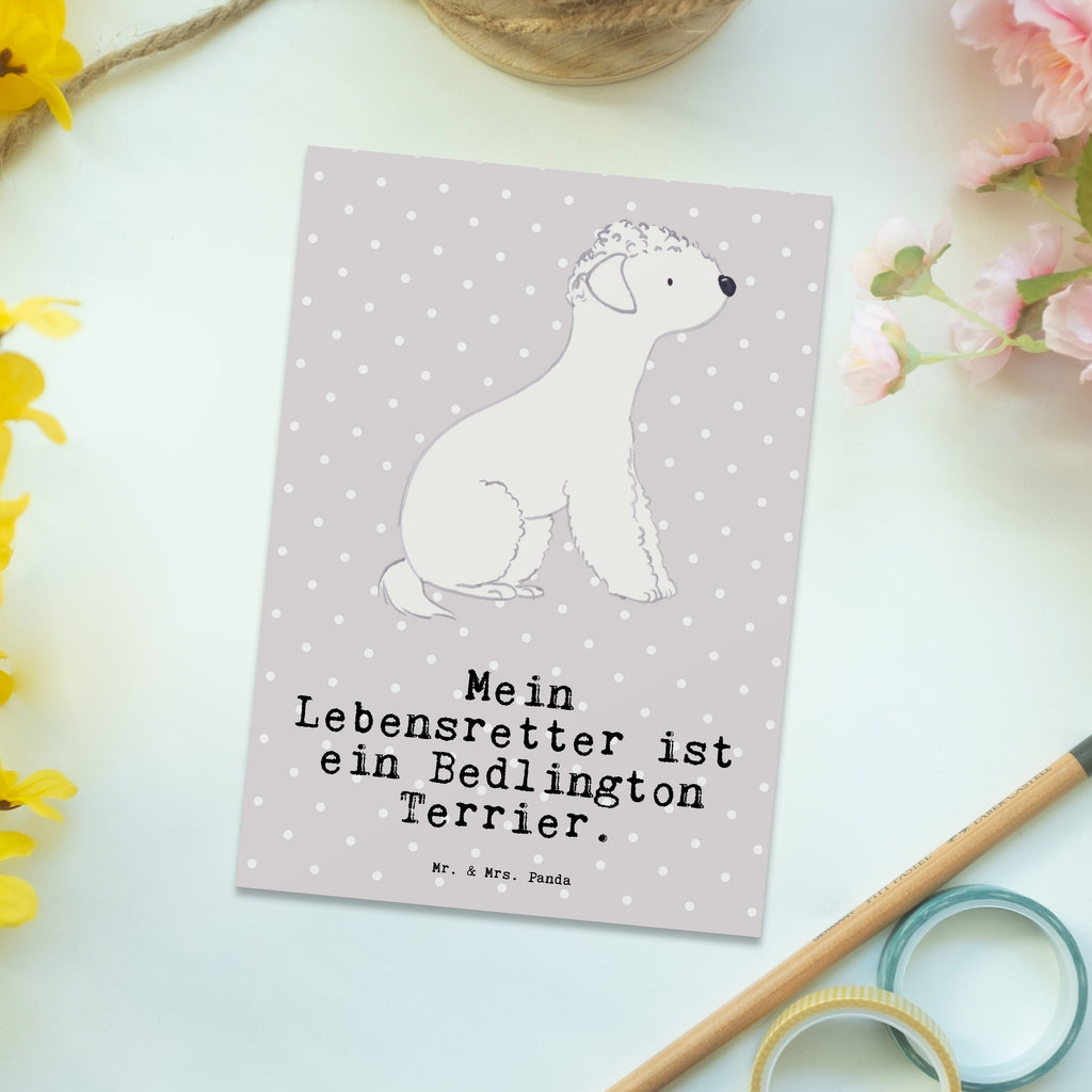 Postkarte Bedlington Terrier Lebensretter Postkarte, Karte, Geschenkkarte, Grußkarte, Einladung, Ansichtskarte, Geburtstagskarte, Einladungskarte, Dankeskarte, Ansichtskarten, Einladung Geburtstag, Einladungskarten Geburtstag, Hund, Hunderasse, Rassehund, Hundebesitzer, Geschenk, Tierfreund, Schenken, Welpe, Bedlington Terrier, Terrier