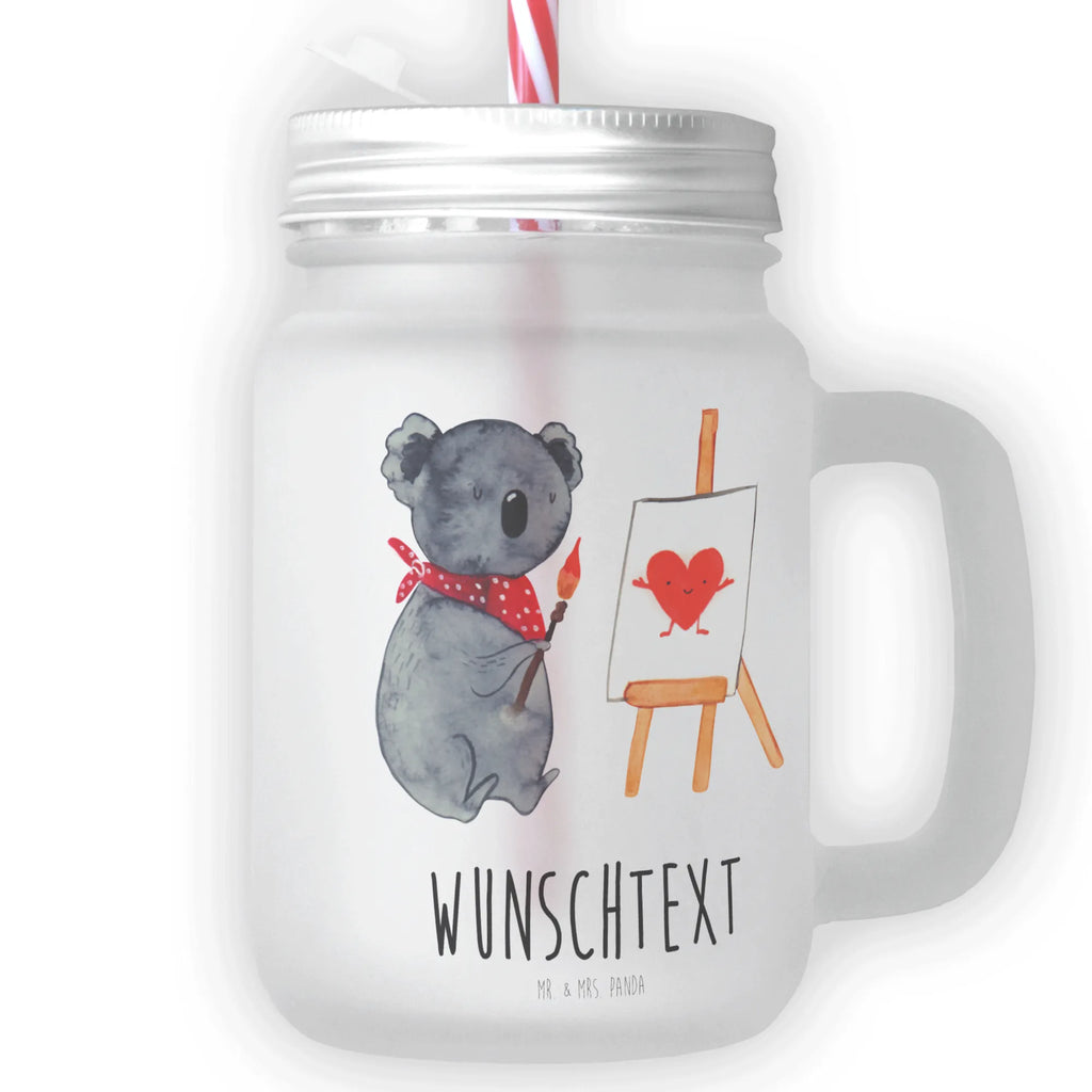 Personalisiertes Trinkglas Mason Jar Koala Künstler Personalisiertes Mason Jar, Personalisiertes Glas, Personalisiertes Trinkglas, Personalisiertes Henkelglas, Personalisiertes Sommerglas, Personalisiertes Einmachglas, Personalisiertes Cocktailglas, Personalisiertes Cocktail-Glas, mit Namen, Wunschtext, Wunschnamen, Mason Jar selbst bedrucken, Wunschglas mit Namen, Bedrucktes Trinkglas, Geschenk mit Namen, Koala, Koalabär, Liebe, Liebensbeweis, Liebesgeschenk, Gefühle, Künstler, zeichnen