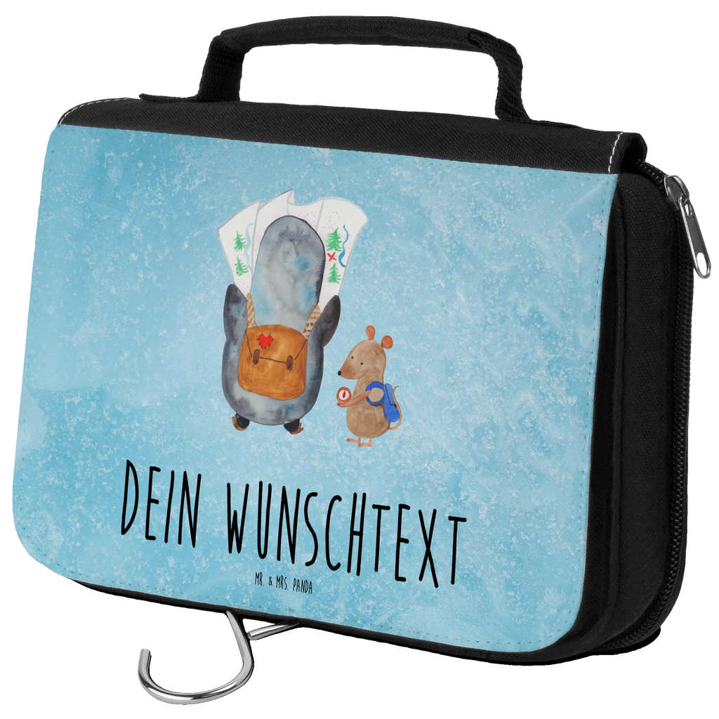 Personalisierter Kulturbeutel Pinguin & Maus Wanderer Personalisierter Kulturbeutel, Personalisierte Waschtasche, Personalisierte Kosmetiktasche, Damen, Herren, Personalisierte Aufbewahrungstasche, Personalisierte Schminktasche, Personalisierter Kosmetikbeutel, Personalisierter Organizer, Personalisierte Kulturtasche, Personalisierte Schminkutensil, Personalisierung, Wunschtext, Wunschname, Selbst bedrucken, Kulturbeutel mit Namen, Pinguin, Pinguine, Abenteurer, Abenteuer, Roadtrip, Ausflug, Wanderlust, wandern