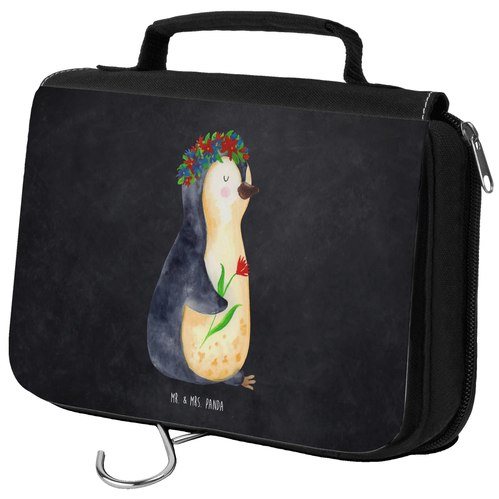 Kulturbeutel Pinguin Blumen Kulturbeutel, Zum Aufhängen, Waschtasche, Kosmetiktasche, Damen, Herren, Aufbewahrungstasche, Schminktasche, Kosmetikbeutel, Organizer, Kulturtasche, Schminkutensil, Pinguin, Pinguine, Blumenkranz, Universum, Leben, Wünsche, Ziele, Lebensziele, Motivation, Lebenslust, Liebeskummer, Geschenkidee