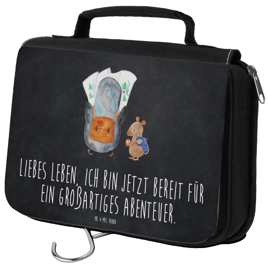 Kulturbeutel Pinguin & Maus Wanderer Kulturbeutel, Zum Aufhängen, Waschtasche, Kosmetiktasche, Damen, Herren, Aufbewahrungstasche, Schminktasche, Kosmetikbeutel, Organizer, Kulturtasche, Schminkutensil, Pinguin, Pinguine, Abenteurer, Abenteuer, Roadtrip, Ausflug, Wanderlust, wandern