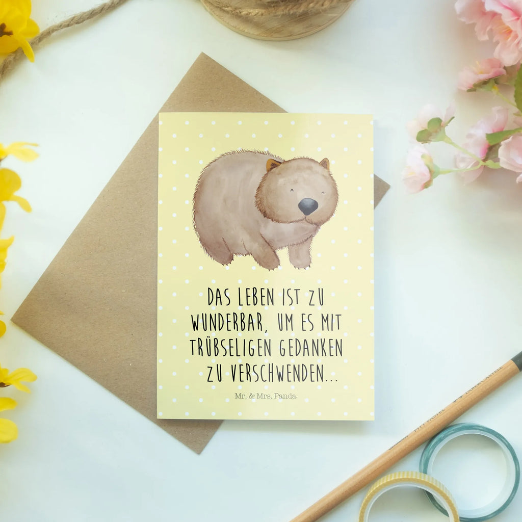 Grußkarte Wombat Grußkarte, Klappkarte, Einladungskarte, Glückwunschkarte, Hochzeitskarte, Geburtstagskarte, Karte, Ansichtskarten, Tiermotive, Gute Laune, lustige Sprüche, Tiere, Wombat, Das Leben ist schön, Motivation, Spruch, Australien