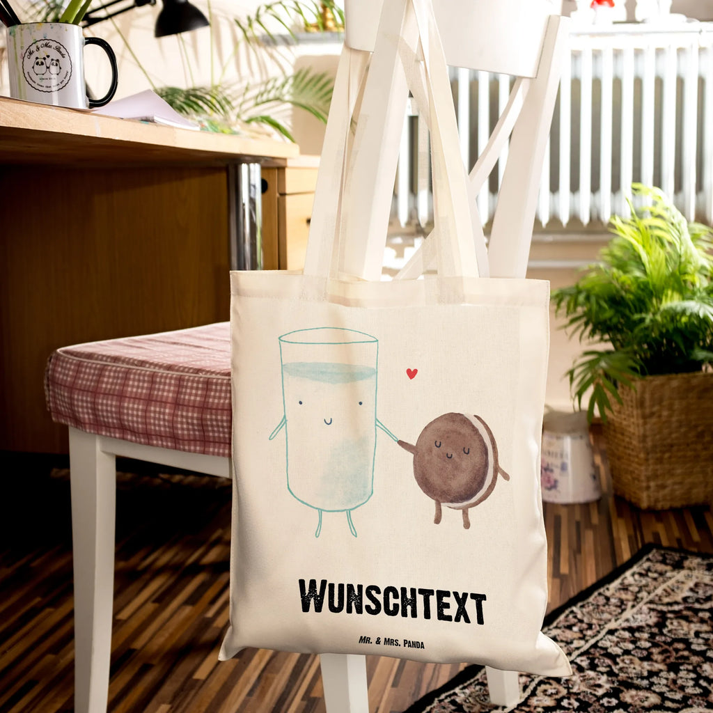 Personalisierte Tragetasche Milch & Keks Personalisierte Beuteltasche, Personalisierter Beutel, Personalisierte Einkaufstasche, Personalisierter Jutebeutel, Personalisierter Stoffbeutel, Tragetasche mit Namen, Einkaufstasche mit Namen, Stoffbeutel mit Namen, Personalisierte Tasche, Personalisierte Jutetasche, Personalisierte Kindergartentasche, Tiermotive, Gute Laune, lustige Sprüche, Tiere, Milk, Cookie, Milch, Keks, Kekse, Kaffee, Einladung Frühstück, Motiv süß, romantisch, perfektes Paar