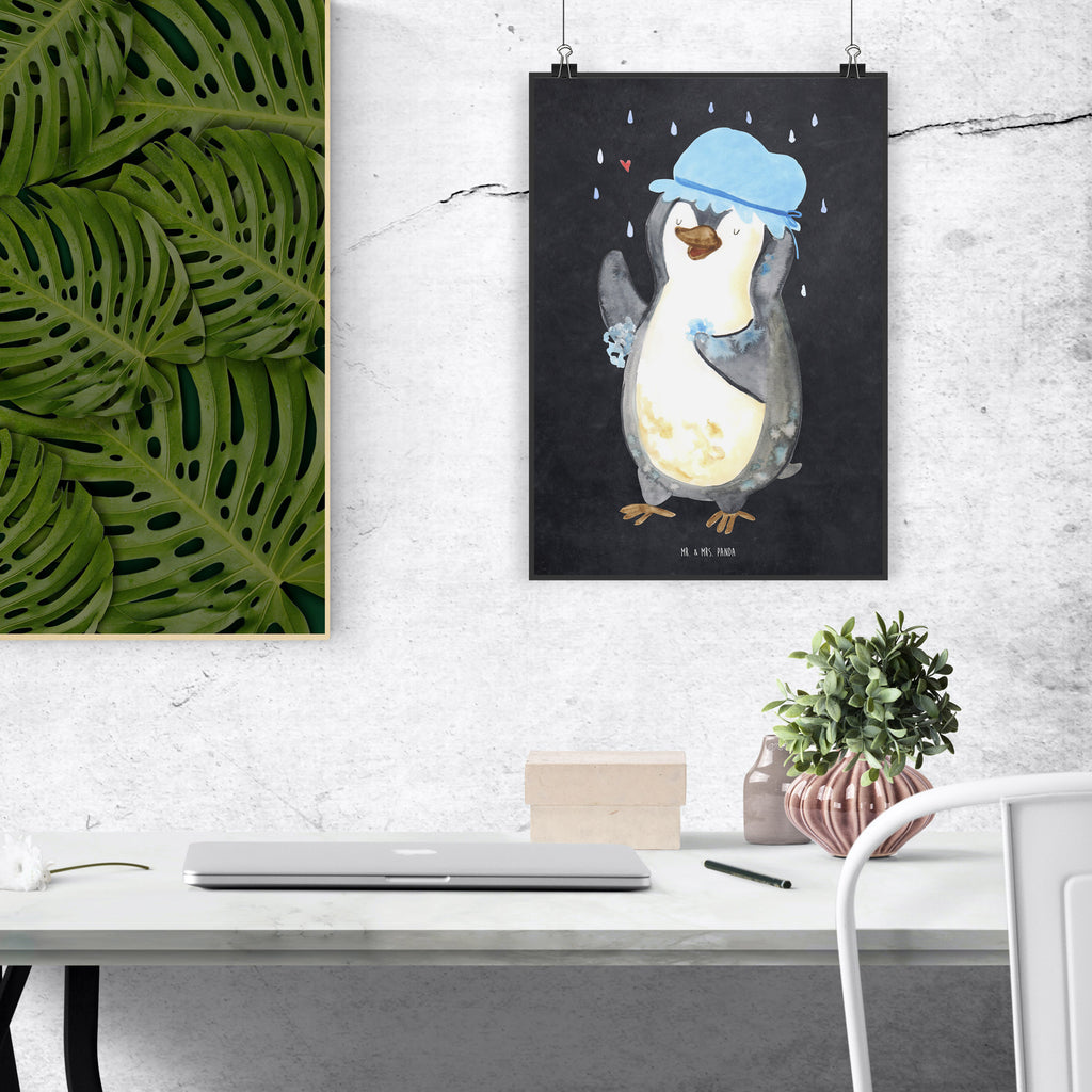 Poster Pinguin Duschen Poster, Wandposter, Bild, Wanddeko, Küchenposter, Kinderposter, Wanddeko Bild, Raumdekoration, Wanddekoration, Handgemaltes Poster, Mr. & Mrs. Panda Poster, Designposter, Kunstdruck, Posterdruck, Pinguin, Pinguine, Dusche, duschen, Lebensmotto, Motivation, Neustart, Neuanfang, glücklich sein