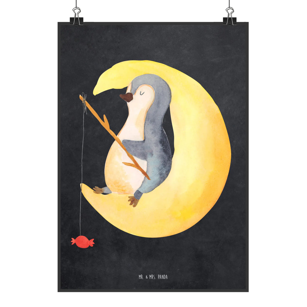 Poster Pinguin Mond Poster, Wandposter, Bild, Wanddeko, Küchenposter, Kinderposter, Wanddeko Bild, Raumdekoration, Wanddekoration, Handgemaltes Poster, Mr. & Mrs. Panda Poster, Designposter, Kunstdruck, Posterdruck, Pinguin, Pinguine, Spruch, schlafen, Nachtruhe, Einschlafen, Schlafzimmer, Schlafstörungen, Gästezimmer