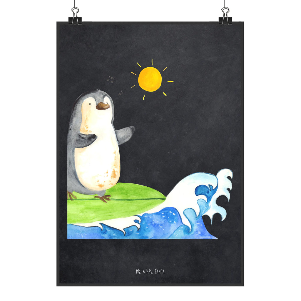 Poster Pinguin Surfer Poster, Wandposter, Bild, Wanddeko, Küchenposter, Kinderposter, Wanddeko Bild, Raumdekoration, Wanddekoration, Handgemaltes Poster, Mr. & Mrs. Panda Poster, Designposter, Kunstdruck, Posterdruck, Pinguin, Pinguine, surfen, Surfer, Hawaii, Urlaub, Wellen, Wellen reiten, Portugal