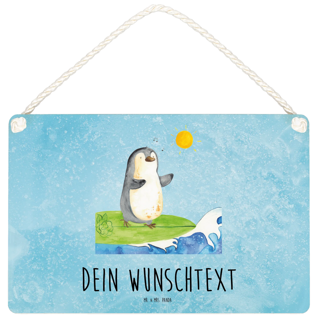 Personalisiertes Deko Schild Pinguin Surfer Dekoschild, Deko Schild, Schild, Tür Schild, Türschild, Holzschild, Wandschild, Wanddeko, Pinguin, Pinguine, surfen, Surfer, Hawaii, Urlaub, Wellen, Wellen reiten, Portugal