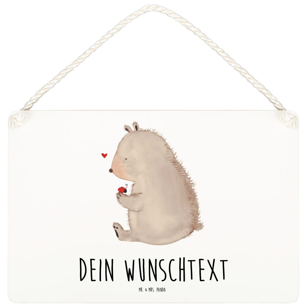 Personalisiertes Deko Schild Bär mit Marienkäfer Dekoschild, Deko Schild, Schild, Tür Schild, Türschild, Holzschild, Wandschild, Wanddeko, Bär, Teddy, Teddybär, Marienkäfer, Liebe, Freiheit, Motivation, Das Leben ist schön