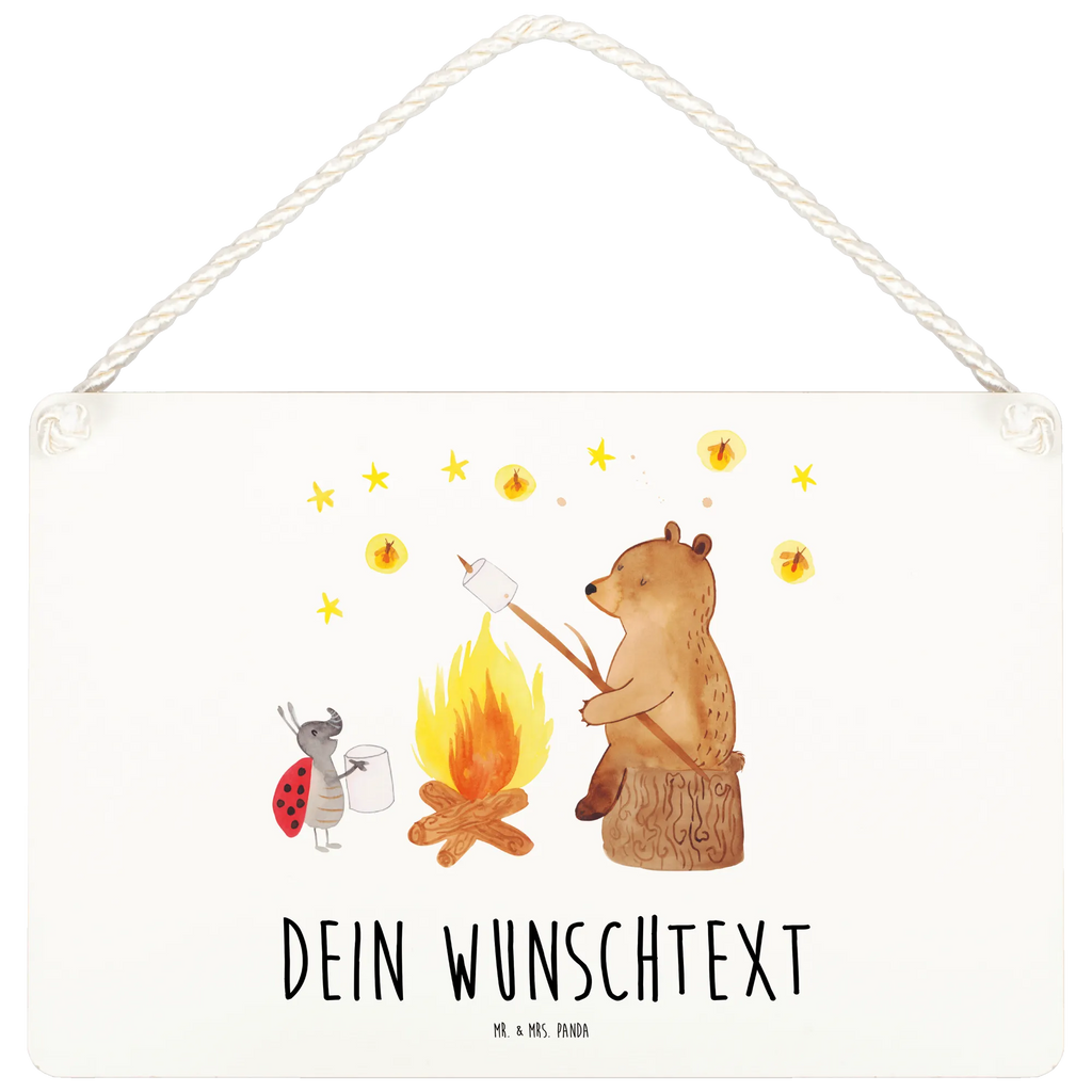 Personalisiertes Deko Schild Bär & Marienkäfer Lagerfeuer Dekoschild, Deko Schild, Schild, Tür Schild, Türschild, Holzschild, Wandschild, Wanddeko, Bär, Teddy, Teddybär, Lagerfeuer