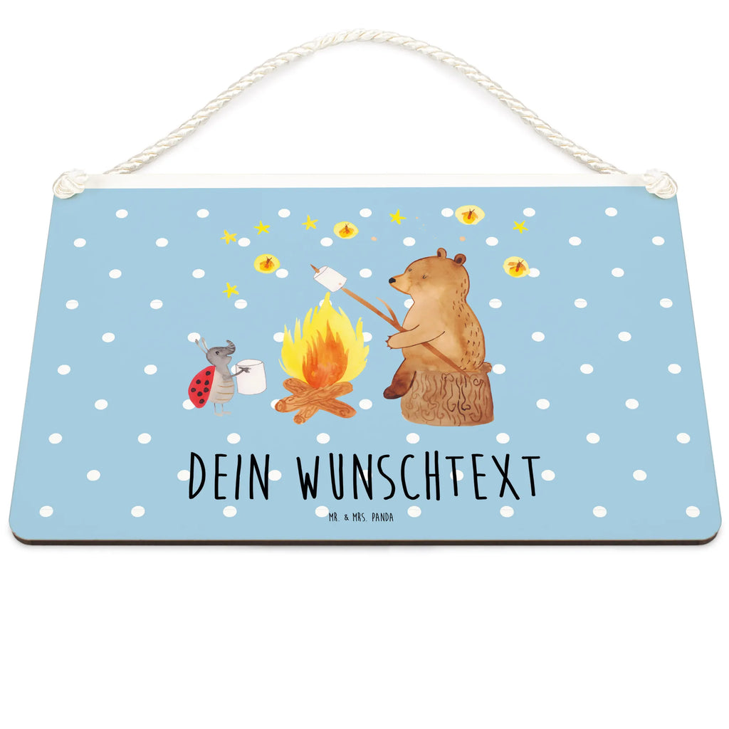 Personalisiertes Deko Schild Bär & Marienkäfer Lagerfeuer Dekoschild, Deko Schild, Schild, Tür Schild, Türschild, Holzschild, Wandschild, Wanddeko, Bär, Teddy, Teddybär, Lagerfeuer